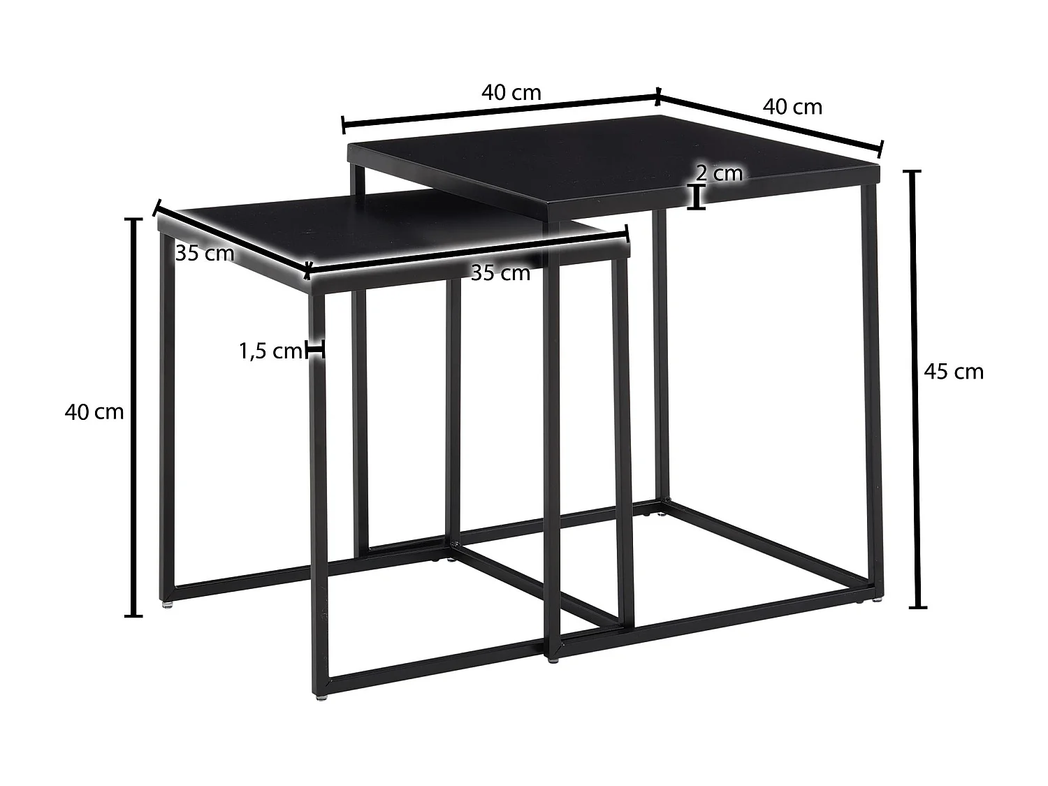 Tafel Set Metaal Salontafel set van 2 Vierkant Zwart