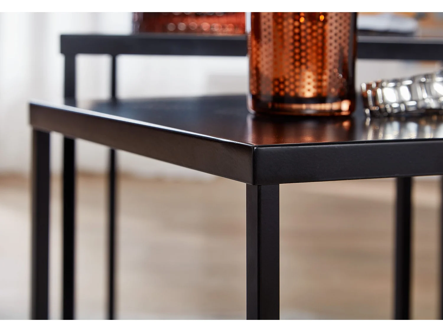 Tafel Set Metaal Salontafel set van 2 Vierkant Zwart