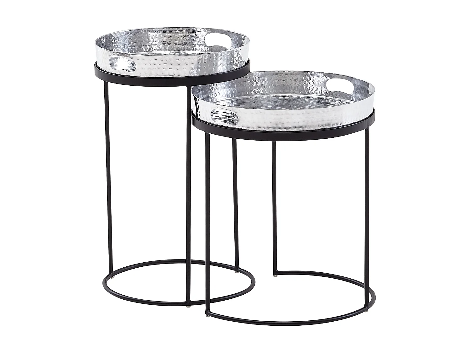 bijzettafel set van 2 zilver/zwart metaal hamerslag bijzettafel rond | salontafel uitneembaar blad | Dienbladtafel bank 2 stuks modern | Ronde salontafel