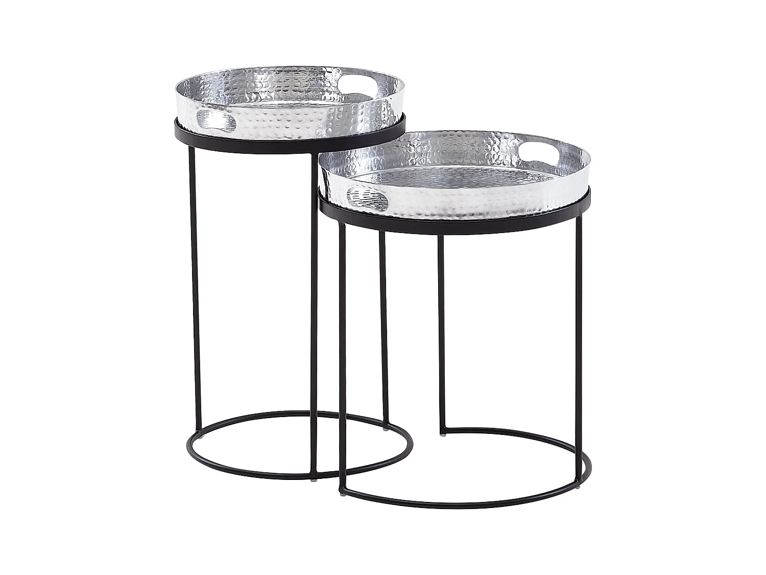 bijzettafel set van 2 zilver/zwart metaal hamerslag bijzettafel rond | salontafel uitneembaar blad | Dienbladtafel bank 2 stuks modern | Ronde salontafel