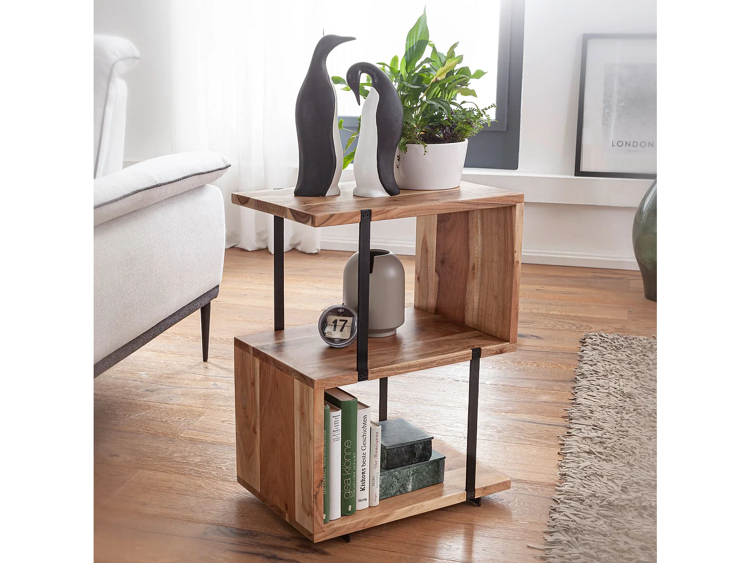 bijzettafel S-vorm 45x60x30cm acacia metaal  tafel | Kleine tafel woonkamer industriële Houten tafel met metalen poten Decoratief tafelhout