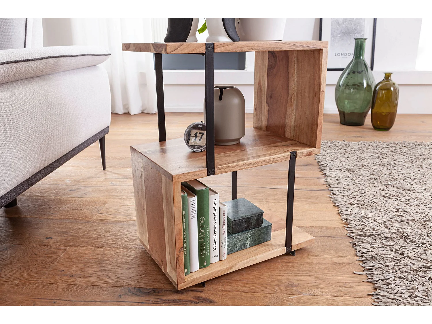 appoint en forme de S 45x60x30cm métal acacia table | Petite table salon table en bois