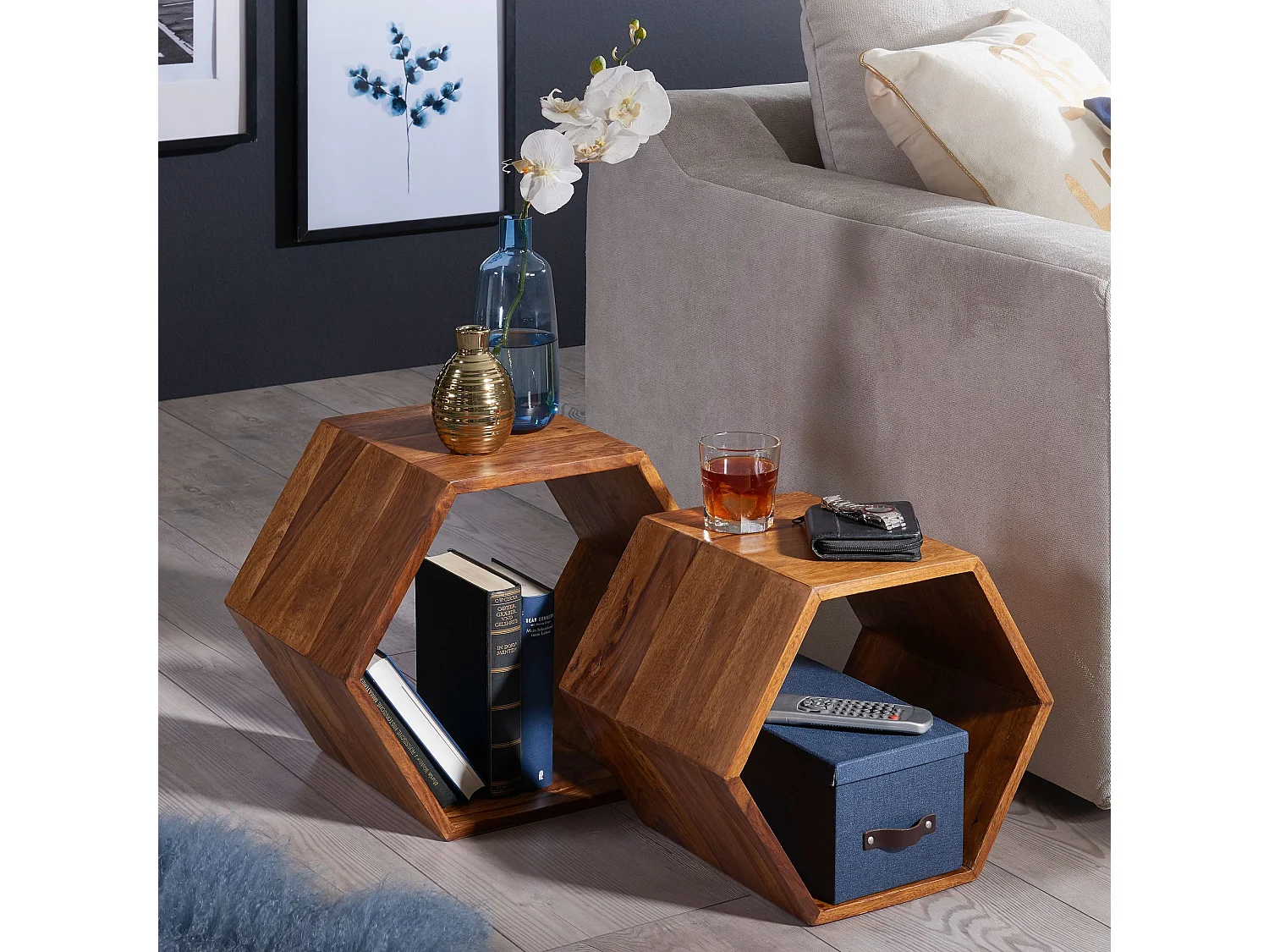 Ensemble table d'appoint de , table design KASA Sheesham en bois massif | Ensemble de table basse