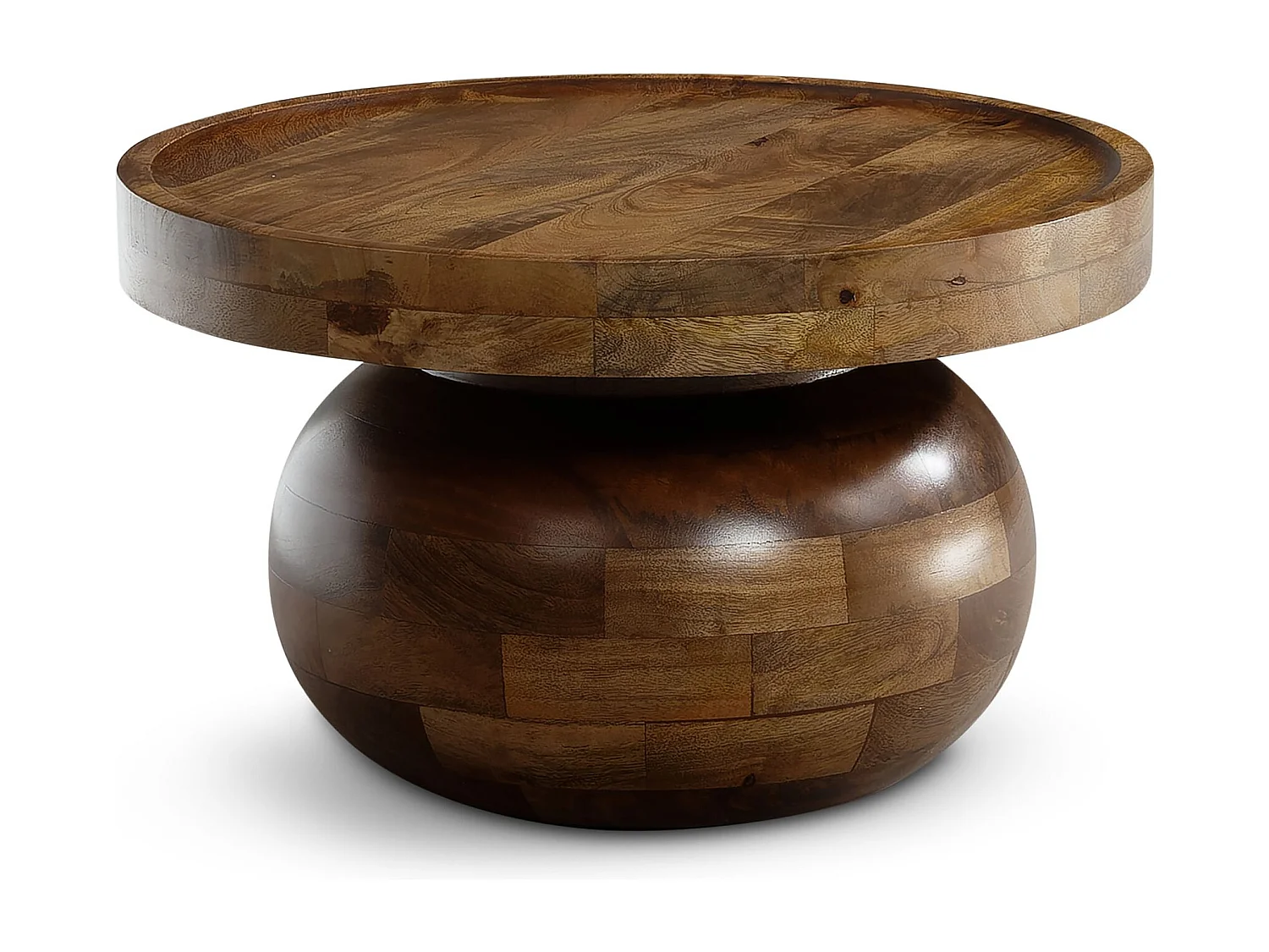 Couchtisch 50x50x30,5 cm Mango Massivholz Walnussfarben Sofatisch Rund, Design Wohnzimmertisch