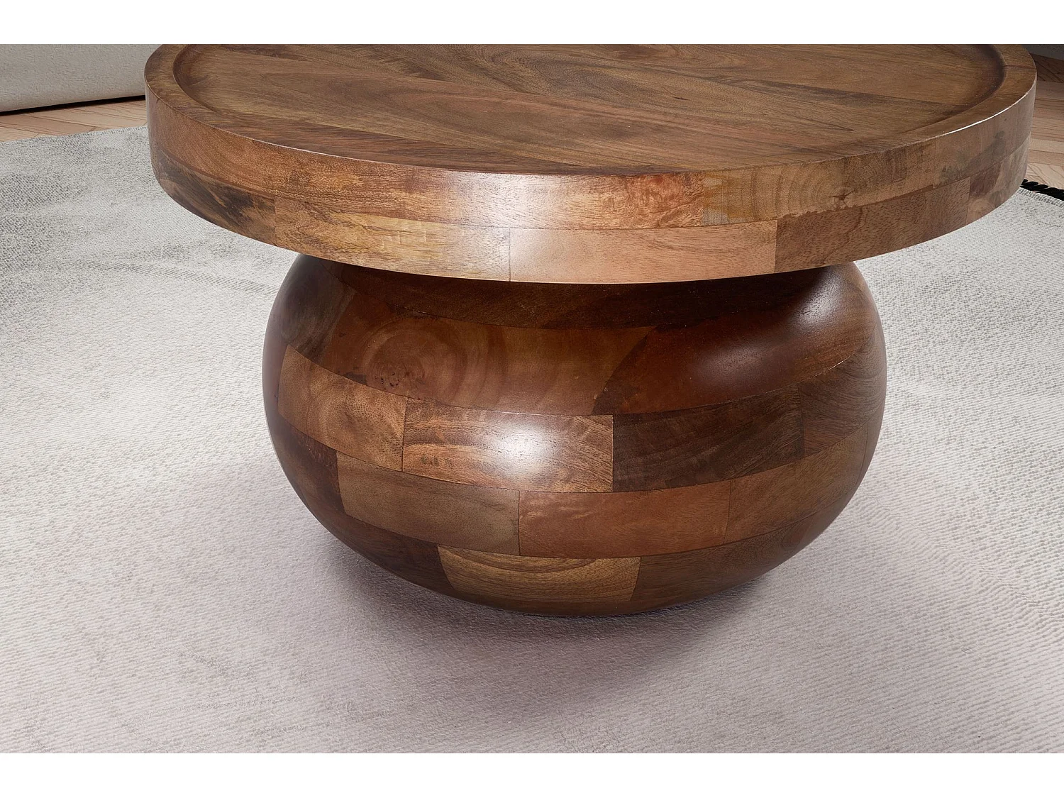 Couchtisch 50x50x30,5 cm Mango Massivholz Walnussfarben Sofatisch Rund, Design Wohnzimmertisch