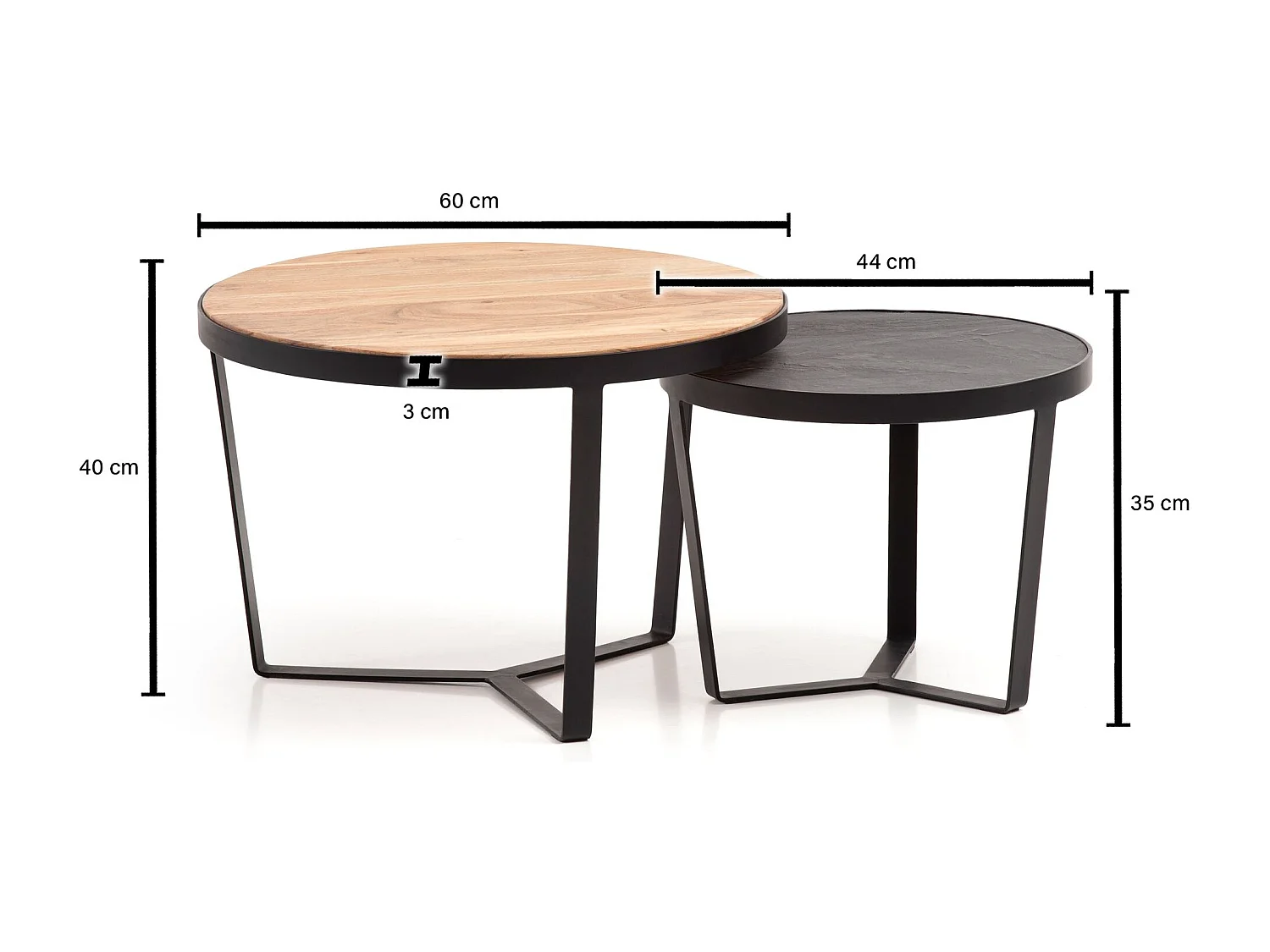 Salontafelset - Massief acaciahout/steenlook - Handgemaakt en modern design