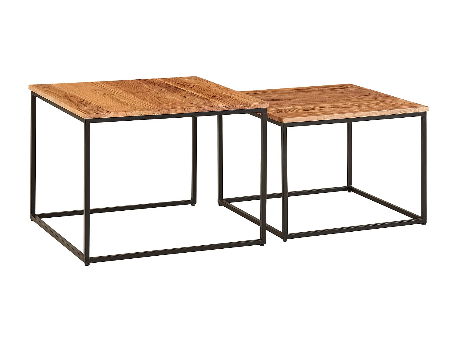 set de 2 tables d'appoint bois massif / métal acacia angulaire | Table basse design avec pieds en