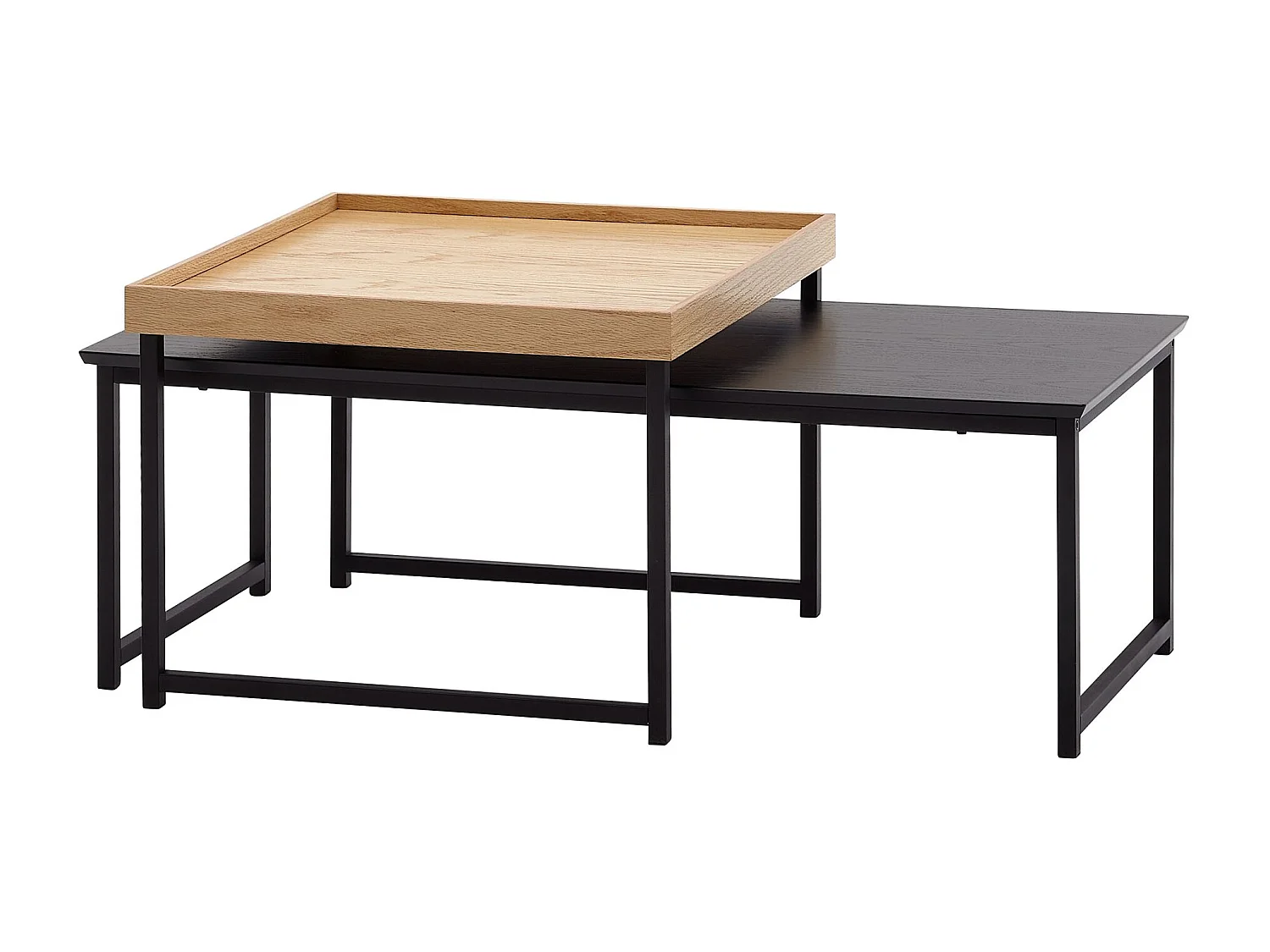 set de 2 table basse bois / métal table basse carrée chêne moderne | Table d'appoint en 2 parties