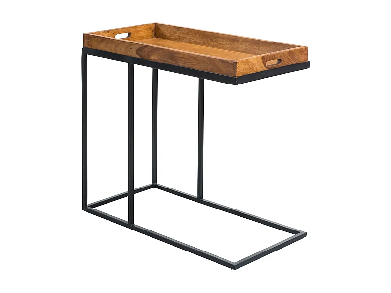 table d'appoint WL5.667 bois de Sheesham 70x65x34 cm avec structure en métal | Design Table Tray