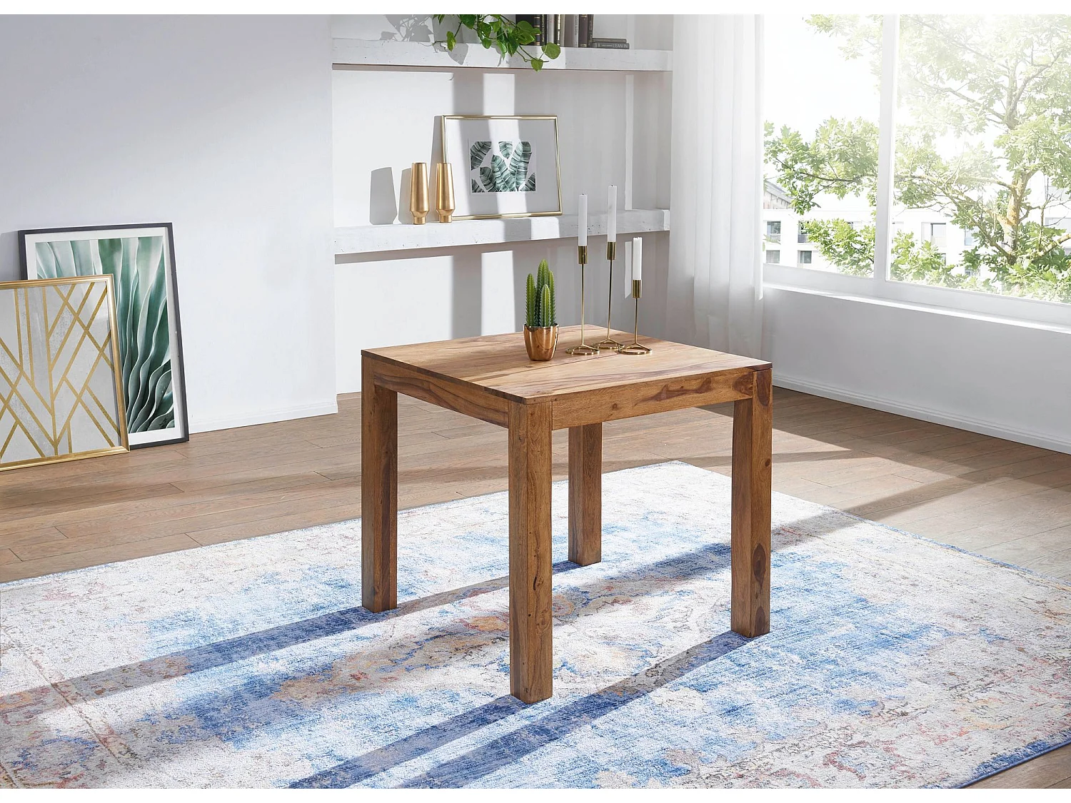 Table à manger MUMBAI bois massif sheesham 80 cm marron foncé