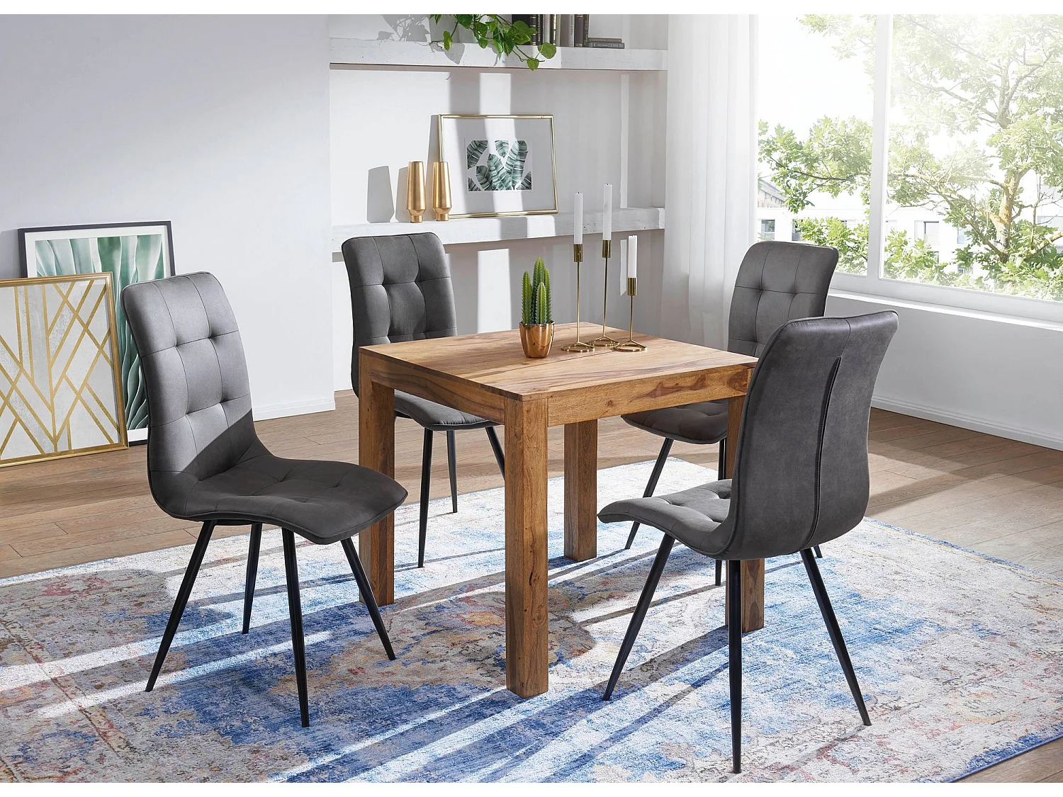 Table à manger MUMBAI bois massif sheesham 80 cm marron foncé