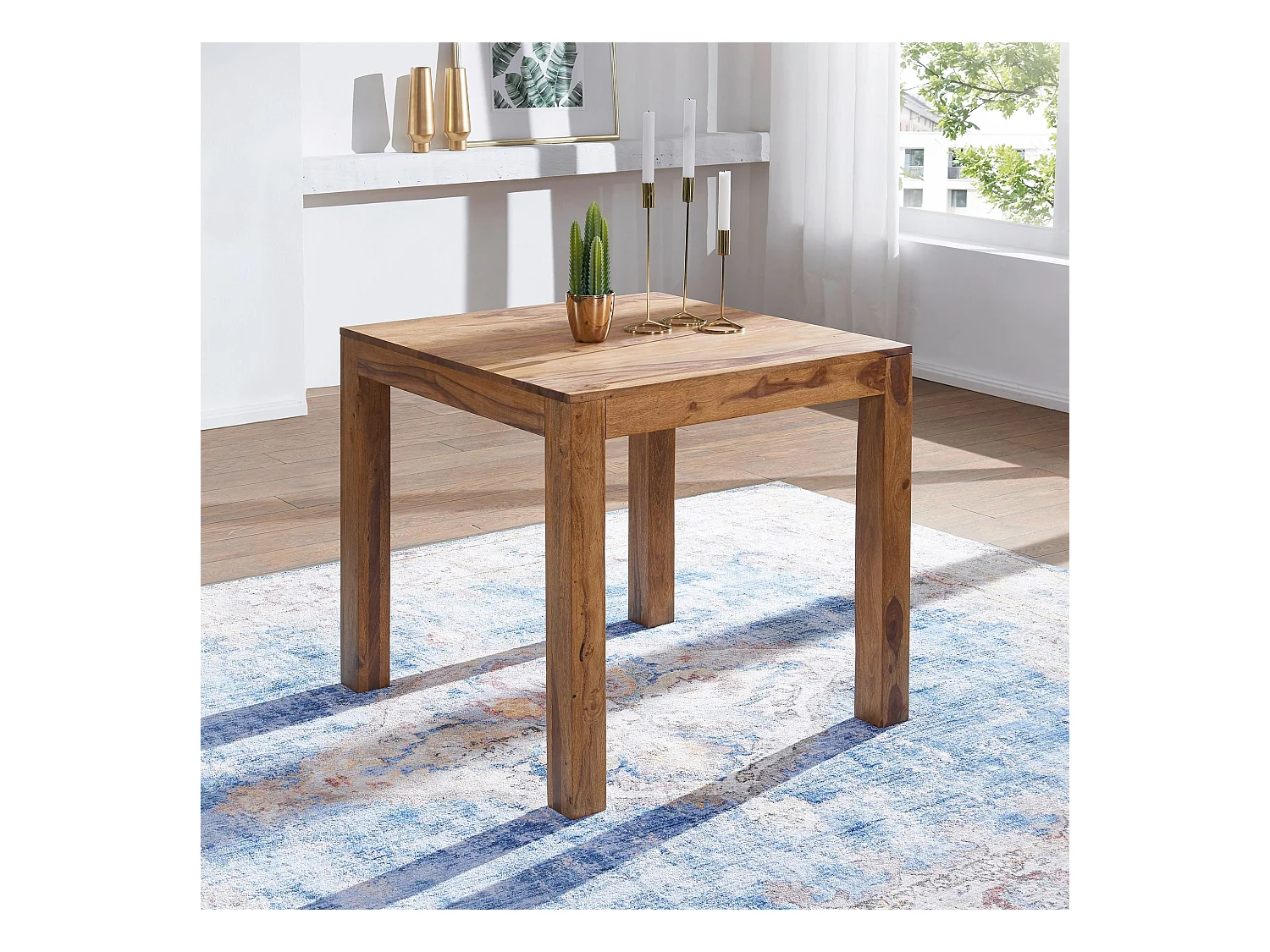 Table à manger MUMBAI bois massif sheesham 80 cm marron foncé