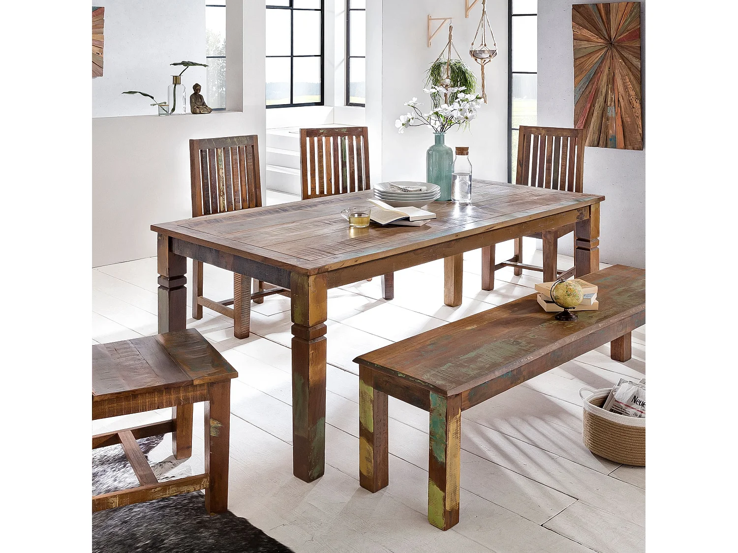 eettafel KALKUTTA 80 x 80 x 76 cm Mango shabby in massief hout CHIC | Houten Eetboot Design Villa | Rechthoekige eettafel | 4-persoons keukentafel