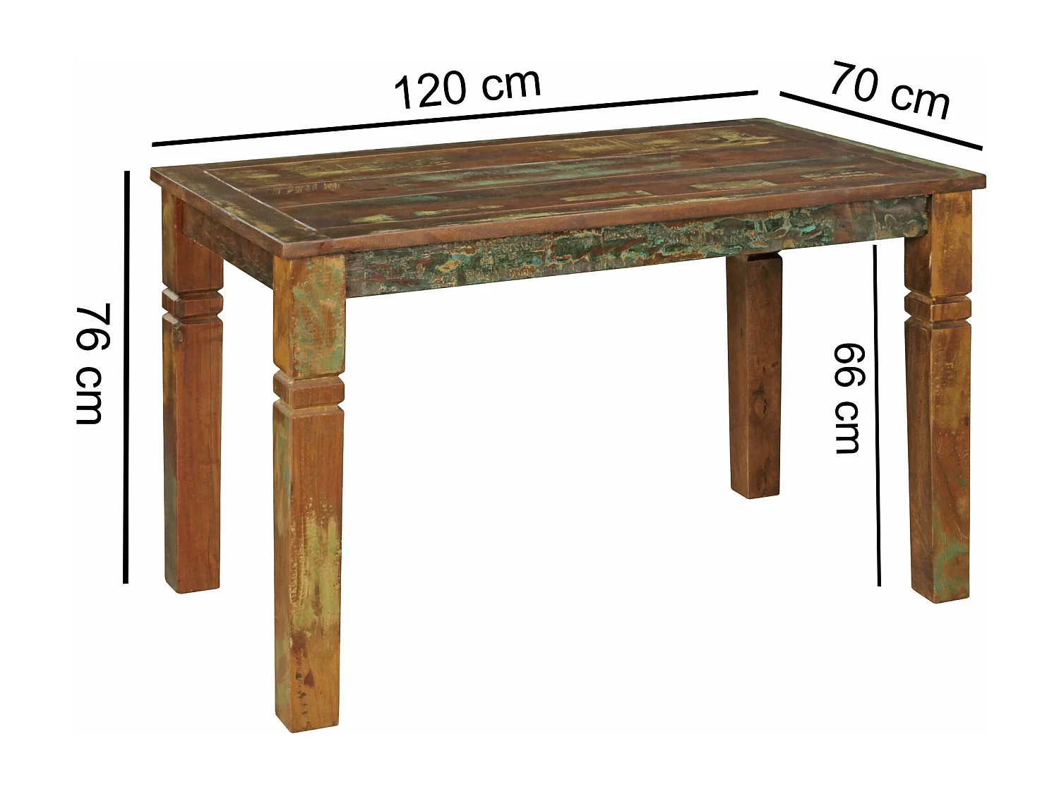 eettafel KALKUTTA 80 x 80 x 76 cm Mango shabby in massief hout CHIC | Houten Eetboot Design Villa | Rechthoekige eettafel | 4-persoons keukentafel