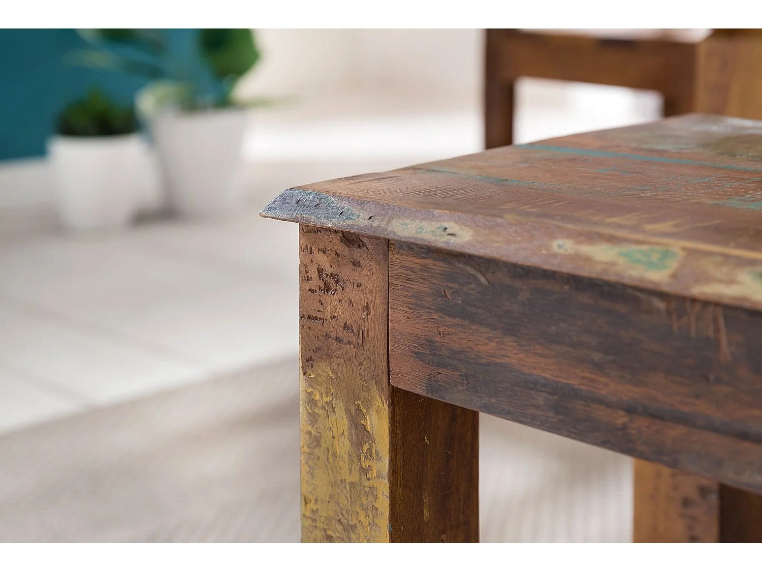 eettafel KALKUTTA 80 x 80 x 76 cm Mango shabby in massief hout CHIC | Houten Eetboot Design Villa | Rechthoekige eettafel | 4-persoons keukentafel