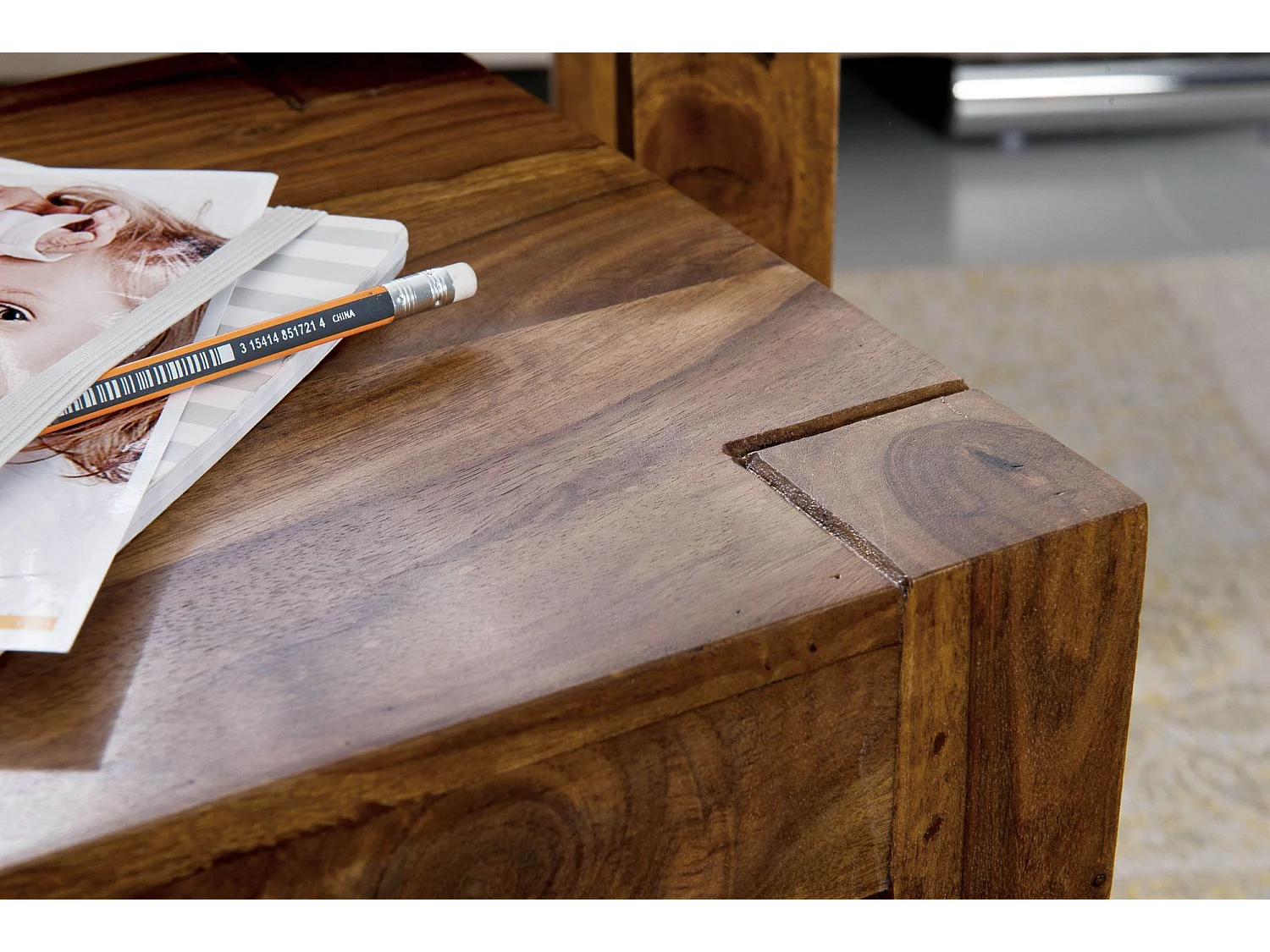 set van 3 bijzettafels massief hout Sheesham woonkamertafel landelijke stijl bijzettafel donkerbruin natuurlijk hout