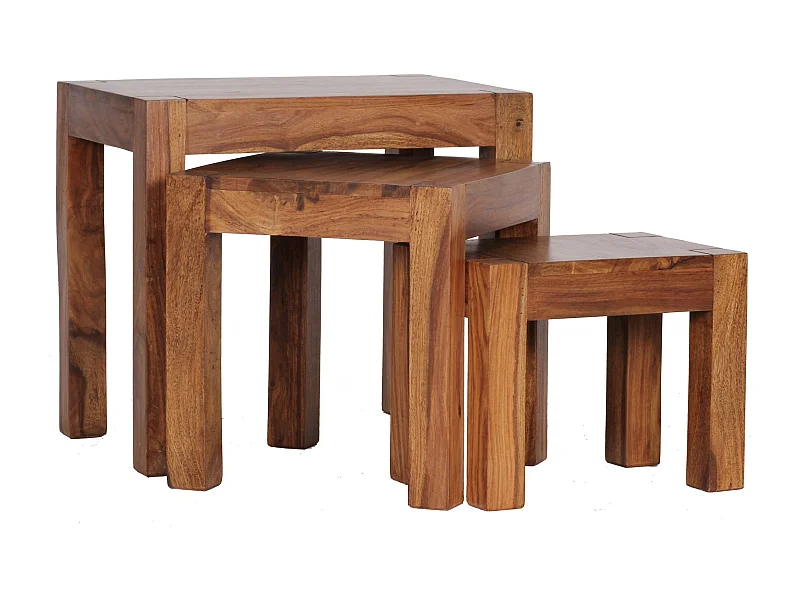 lot de 3 tables gigognes en bois massif Sheesham table de salon style maison de campagne table