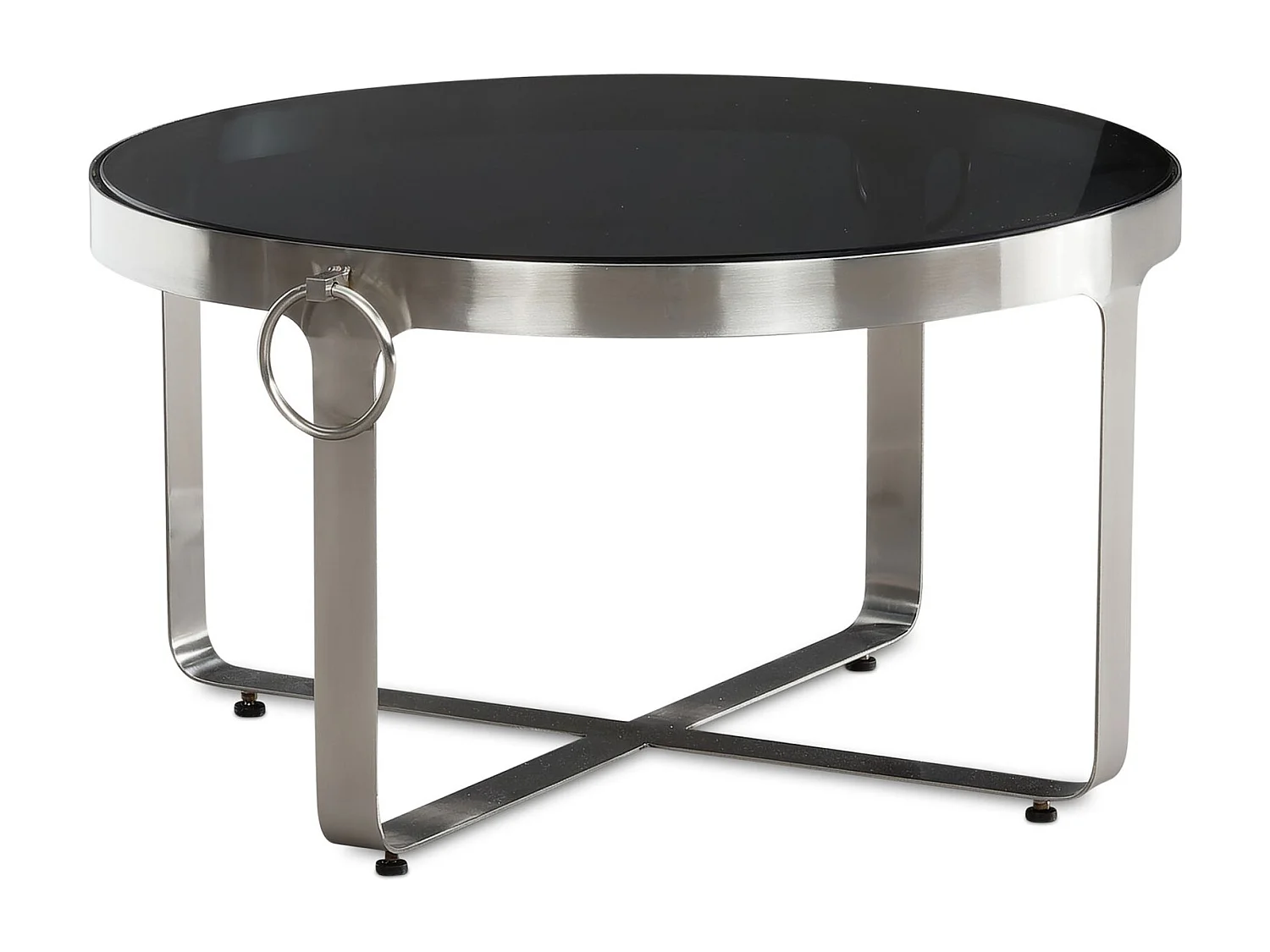 Couchtisch Glas Metall 60x60x34 cm Sofatisch Silber, Design Wohnzimmertisch Rund mit Griffen,