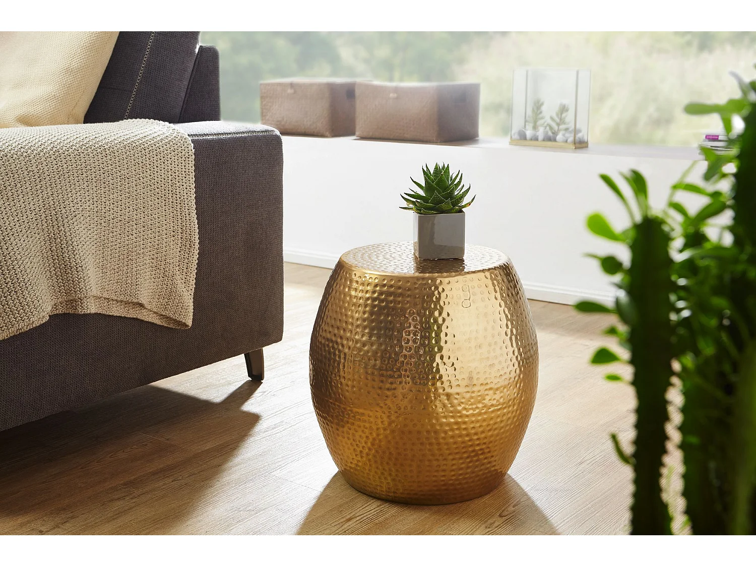 PEDRO bijzettafel 42x49x42cm aluminium ronde oosters zilveren tafel | Petite Hammerschlag Abstellisch | Moderne metalen design archieftafel | Smalle tafel