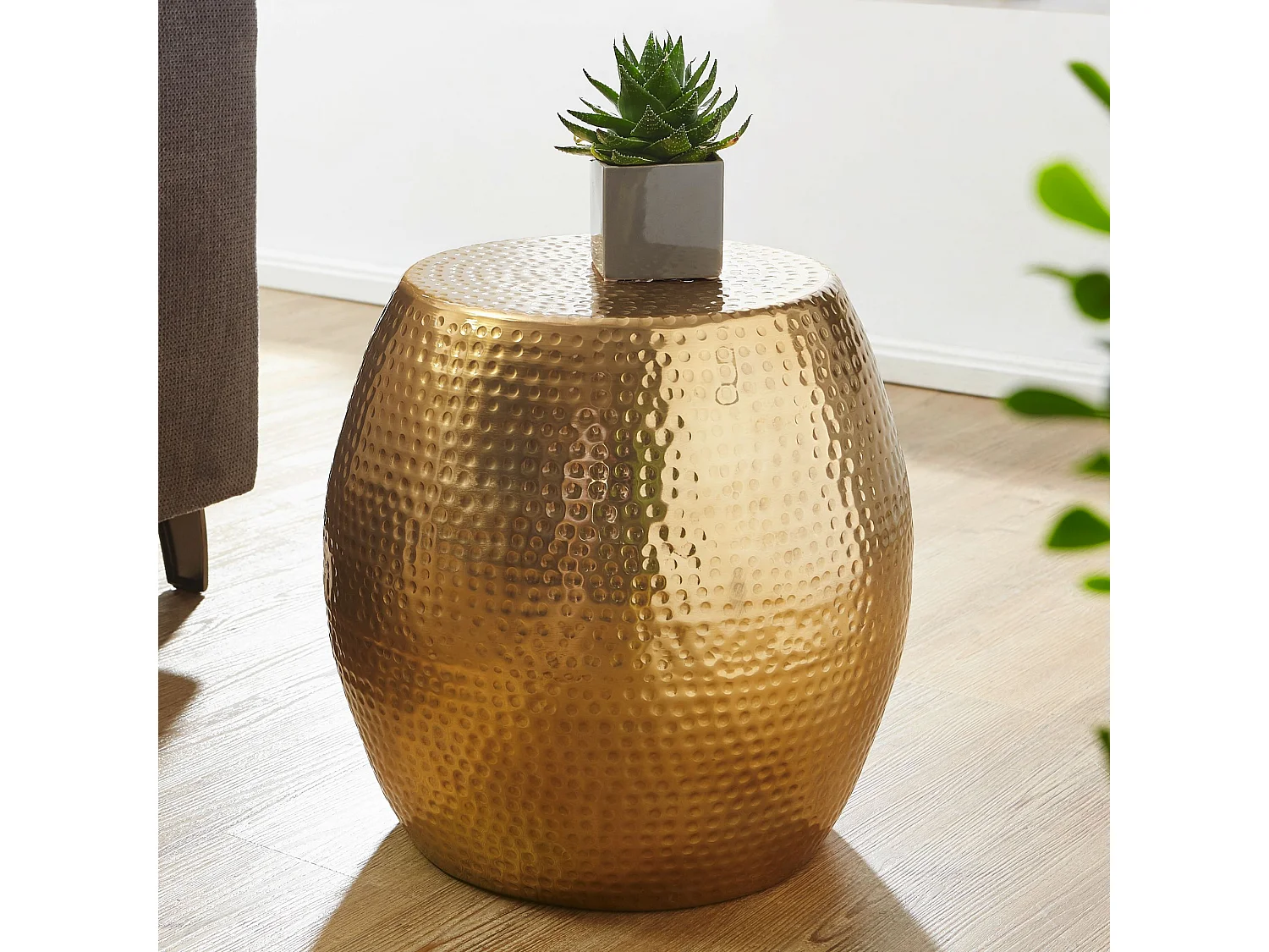 Beistelltisch 42 x 42 x 42 cm Aluminium Gold Dekotisch Orientalisch Rund, Designer Ablagetisch