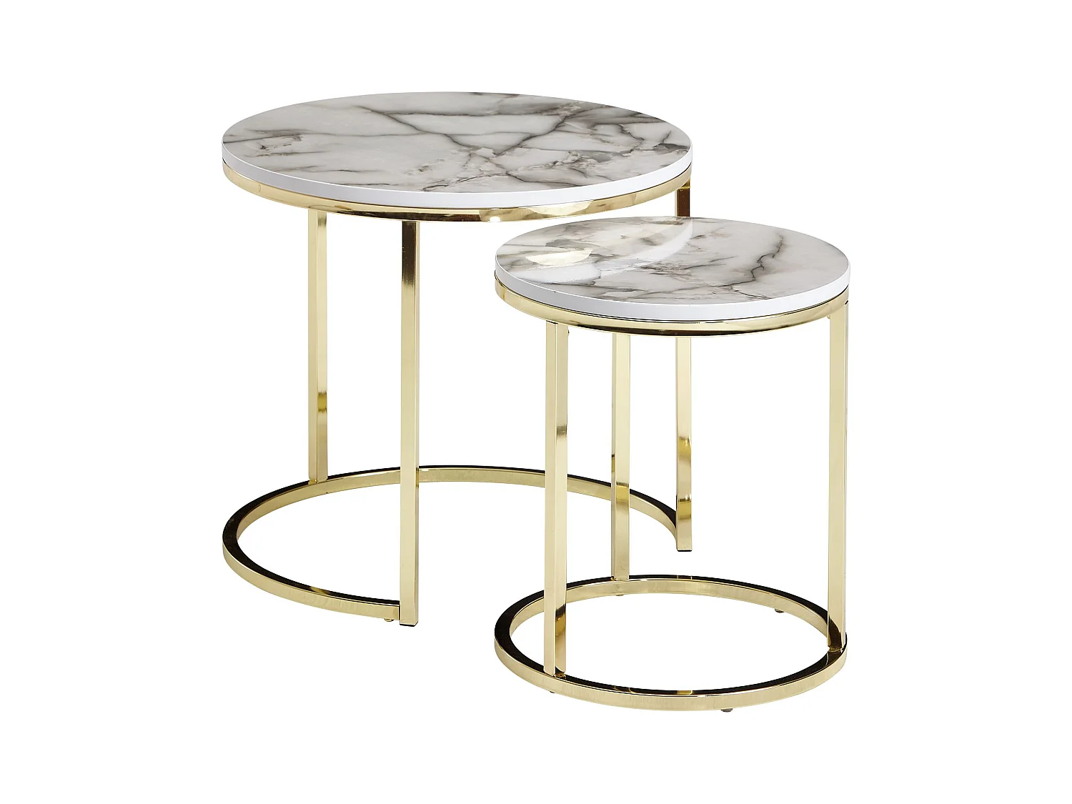 design bijzettafel set van 2 wit marmer look rond | Salontafel 2-delig tafelframe metaal goud | Kleine salontafels | Moderne nesttafels