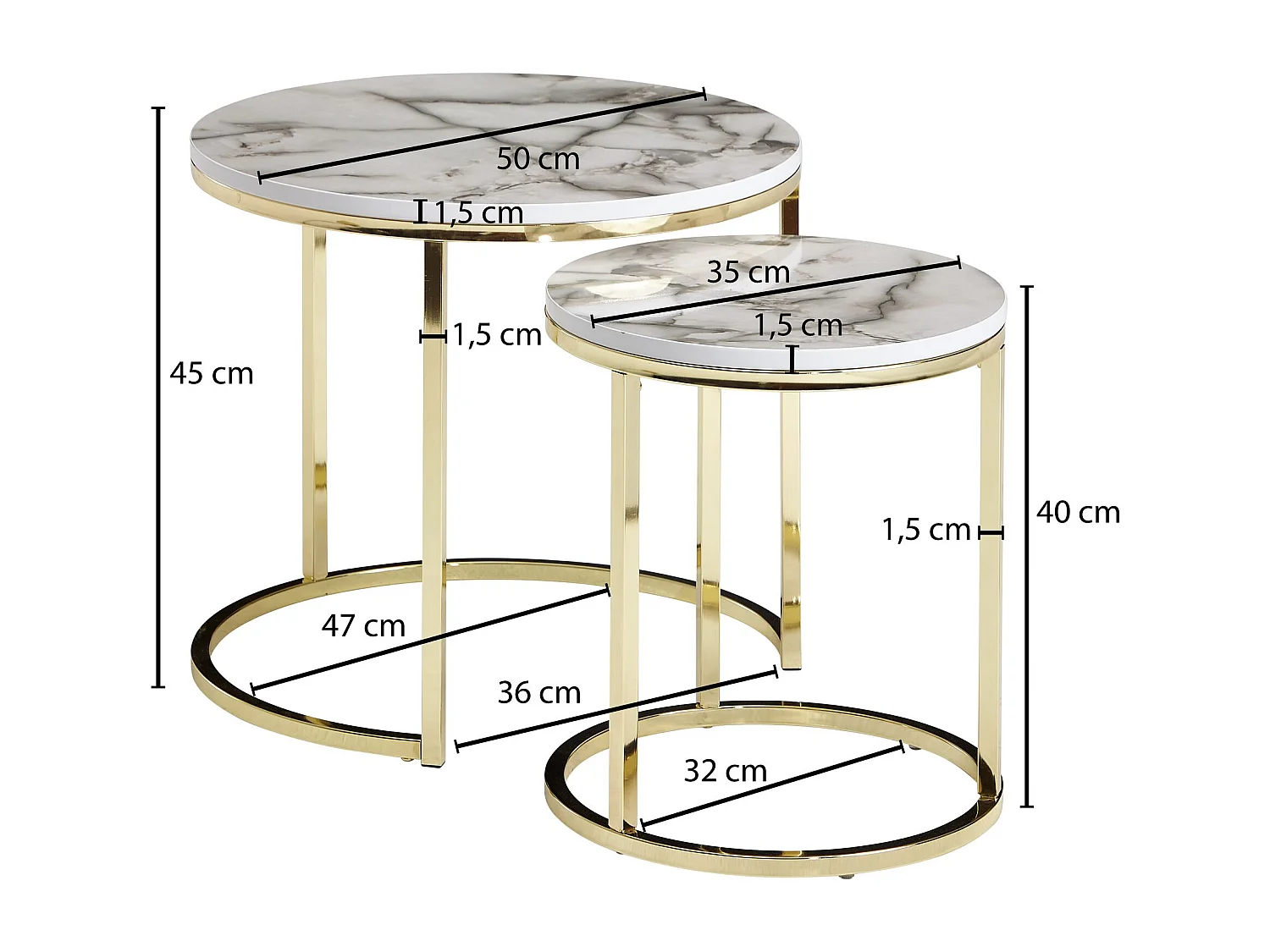 de 2 tables d' design aspect marbre blanc rond | Table basse Table en 2 parties structure métal