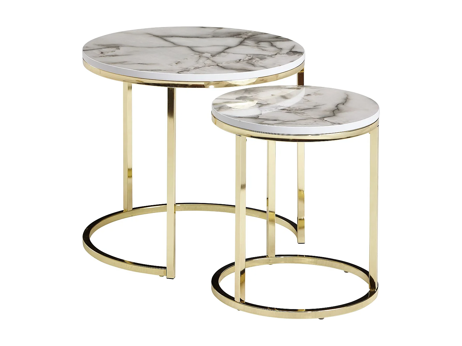 de 2 tables d' design aspect marbre blanc rond | Table basse Table en 2 parties structure métal