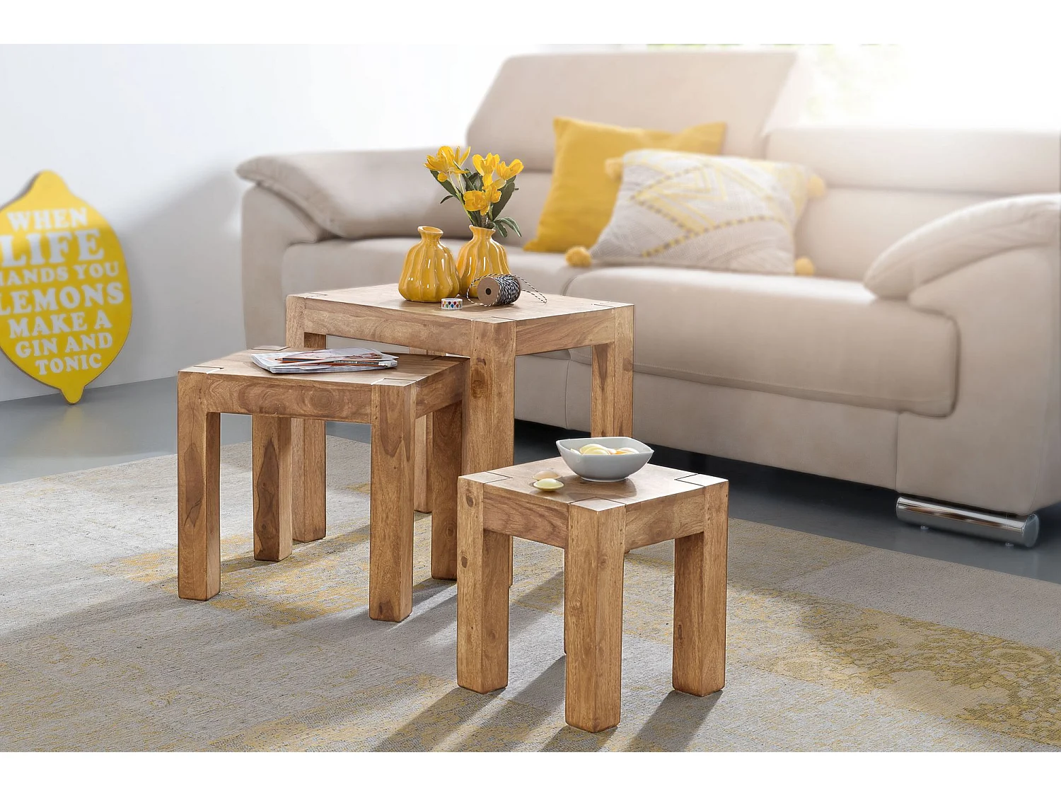 MUMBAI massief acaciahouten staande plank 88 cm hoog 2 planken design houten plank naturel product bijzettafel in landhuisstijl