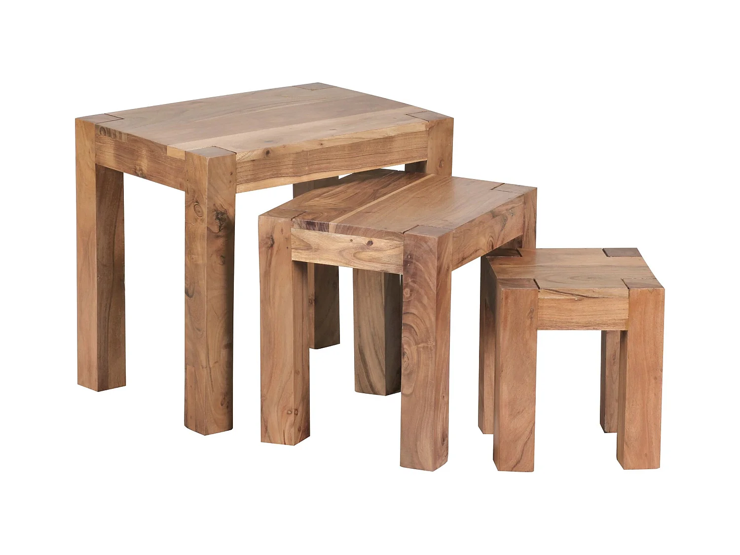 set van 3 MUMBAI bijzettafels massief hout acacia woonkamertafel landelijke stijl bijzettafel donkerbruin natuurlijk hout