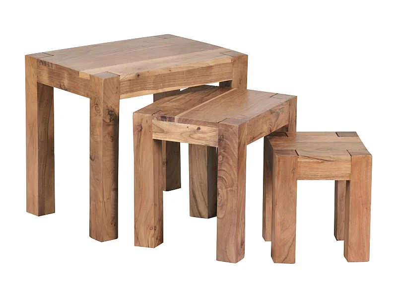 ensemble de 3 tables gigognes MUMBAI table de salon en bois massif d'acacia table d'appoint de