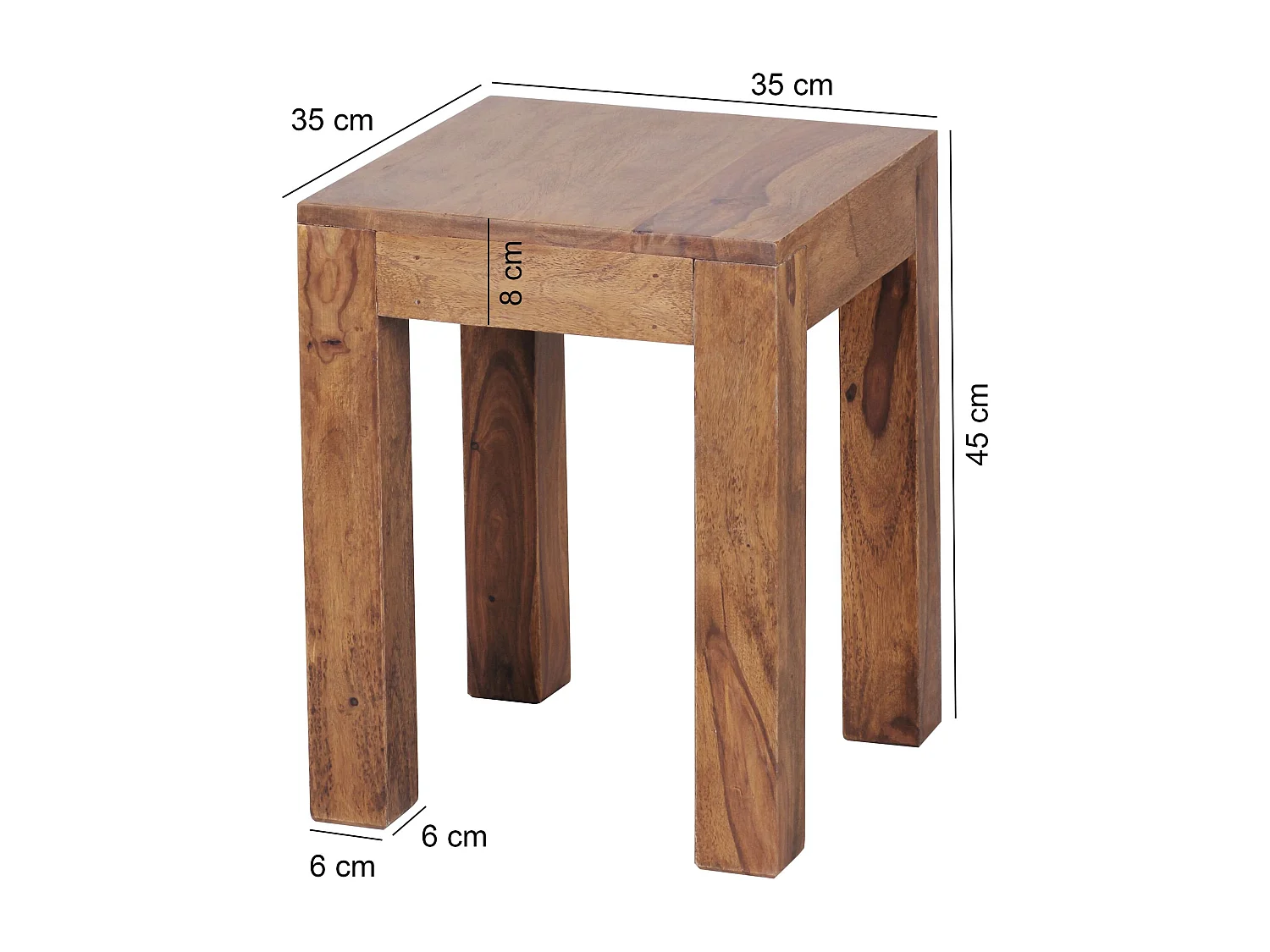 bijzettafel MUMBAI massief houten sheesham 35 x 35 cm woonkamertafel design donkerbruine salontafel in landelijke stijl