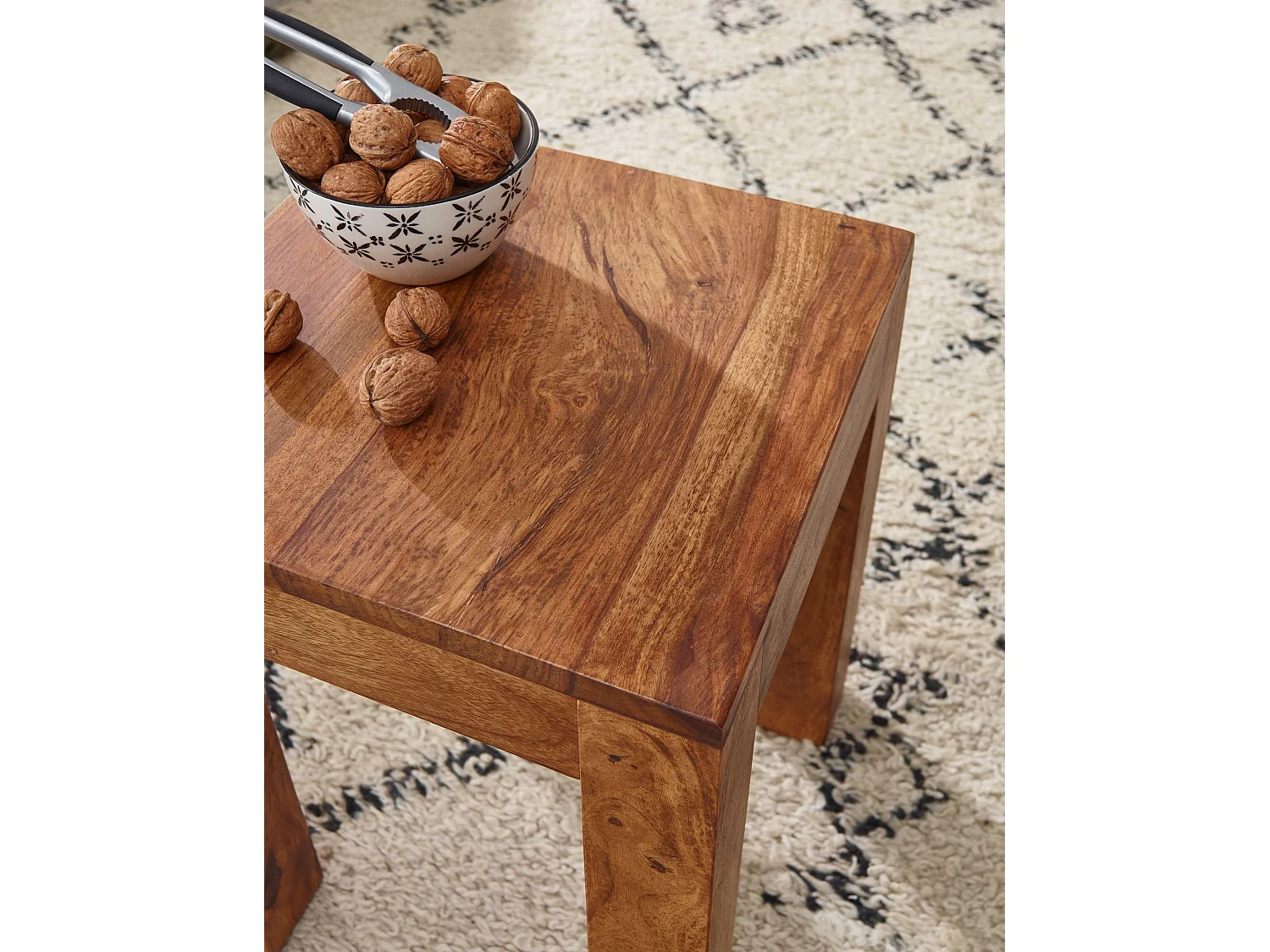 bijzettafel MUMBAI massief houten sheesham 35 x 35 cm woonkamertafel design donkerbruine salontafel in landelijke stijl