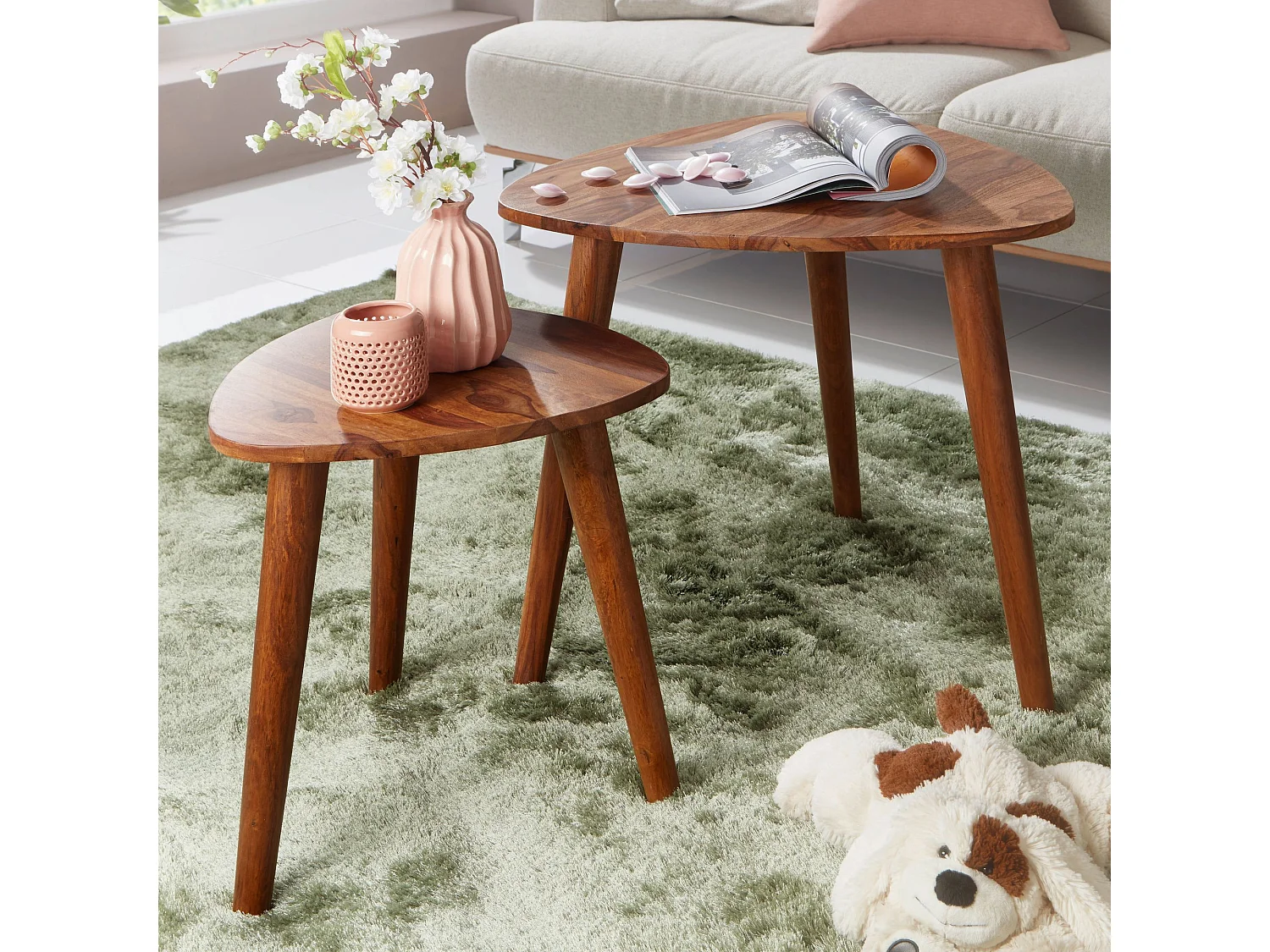 Bijzettafel Set WL5.574 - Sheesham Hout Bruin - Unieke Handgemaakte Tafels