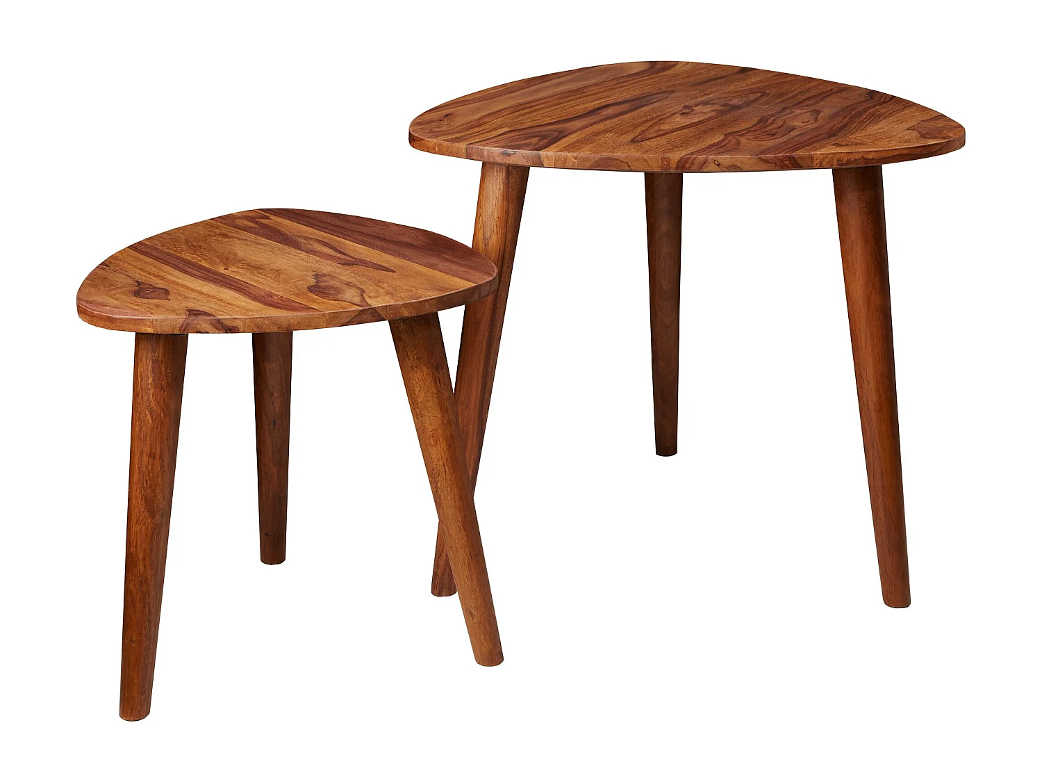 Design Satztisch WL5.574 Sheesham Massivholz Beistelltisch 2er Set Klein, Couchtisch Set 2 Holz