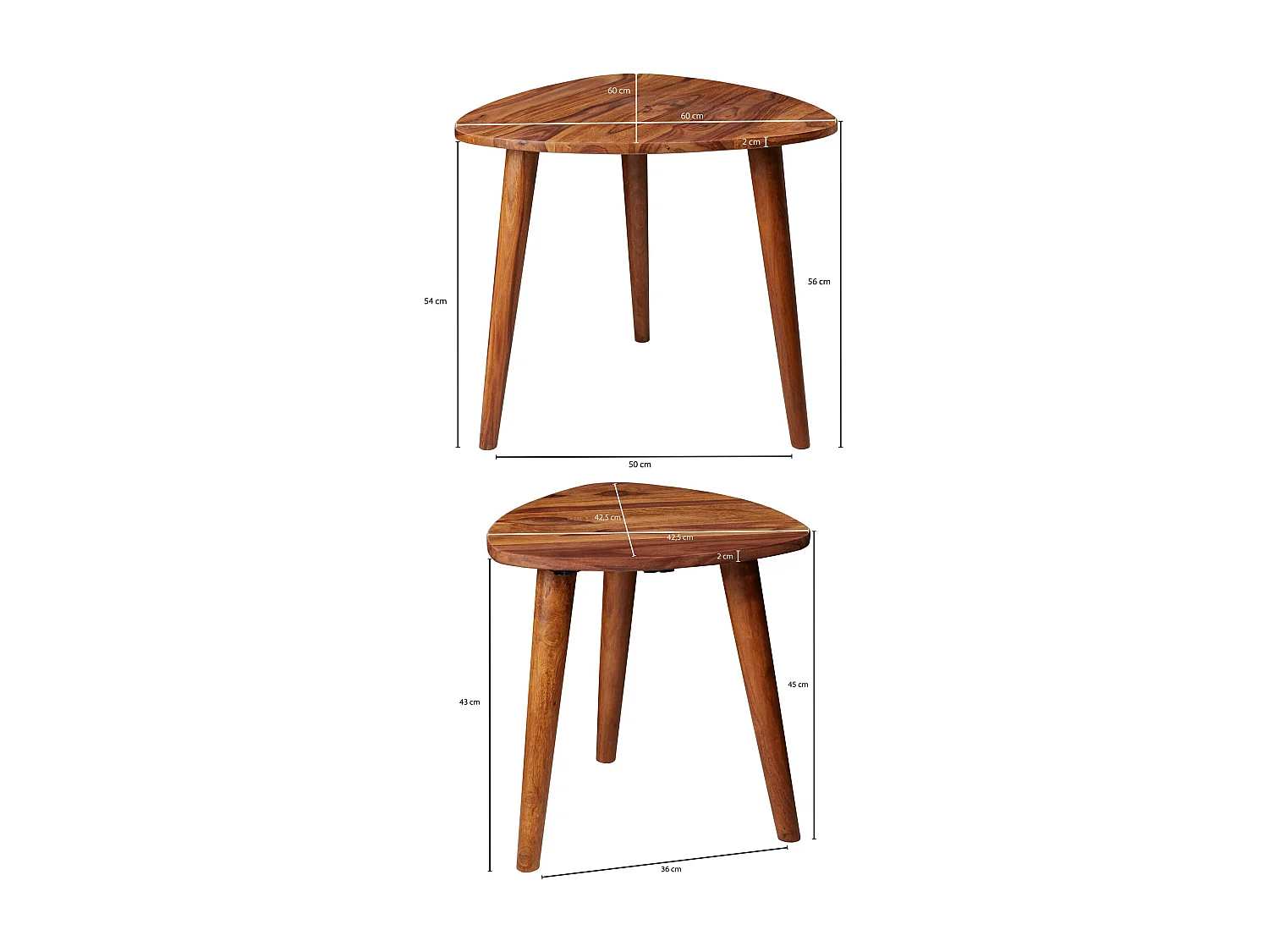 Design Satztisch WL5.574 Sheesham Massivholz Beistelltisch 2er Set Klein, Couchtisch Set 2 Holz