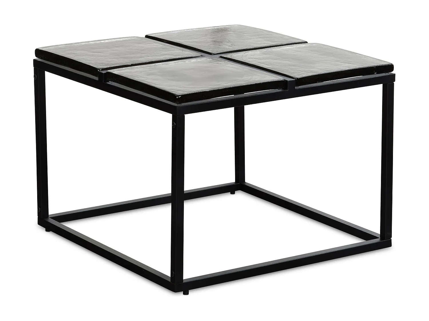 Couchtisch Glas Metall 58x58x43,5 cm Sofatisch Schwarz, Design Wohnzimmertisch Quadratisch,
