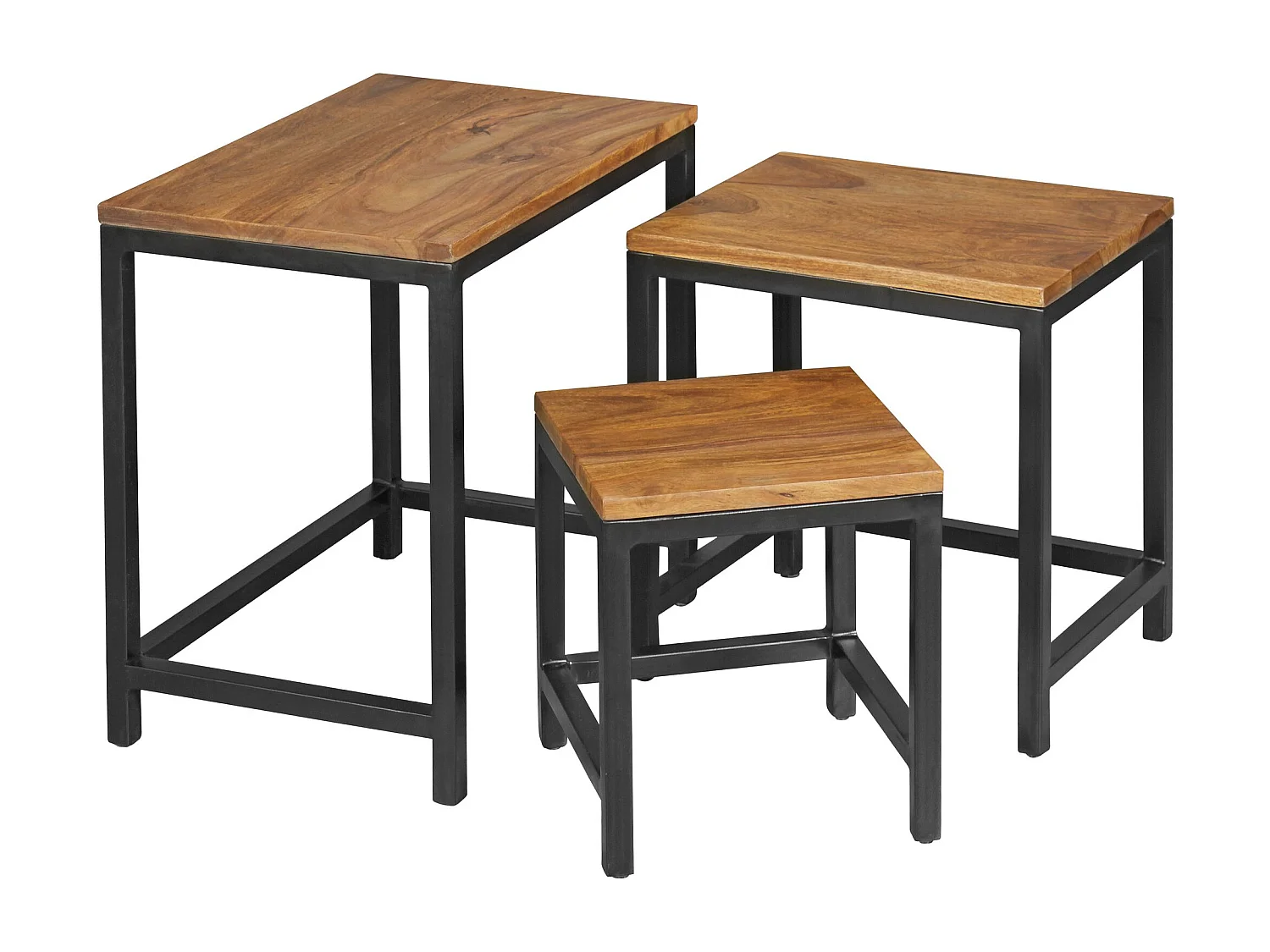 Set van 3 Design tafels Akola Sheesham bijzettafeltjes metalen poten | Placemat 3 stuks van materialen | Anstelltische massief hout