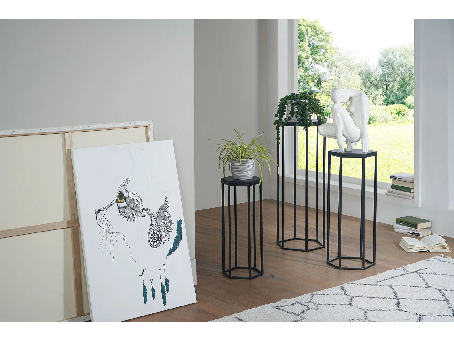 Sky Style - Mango massief houten bloementafel set van 3 nesttafel
