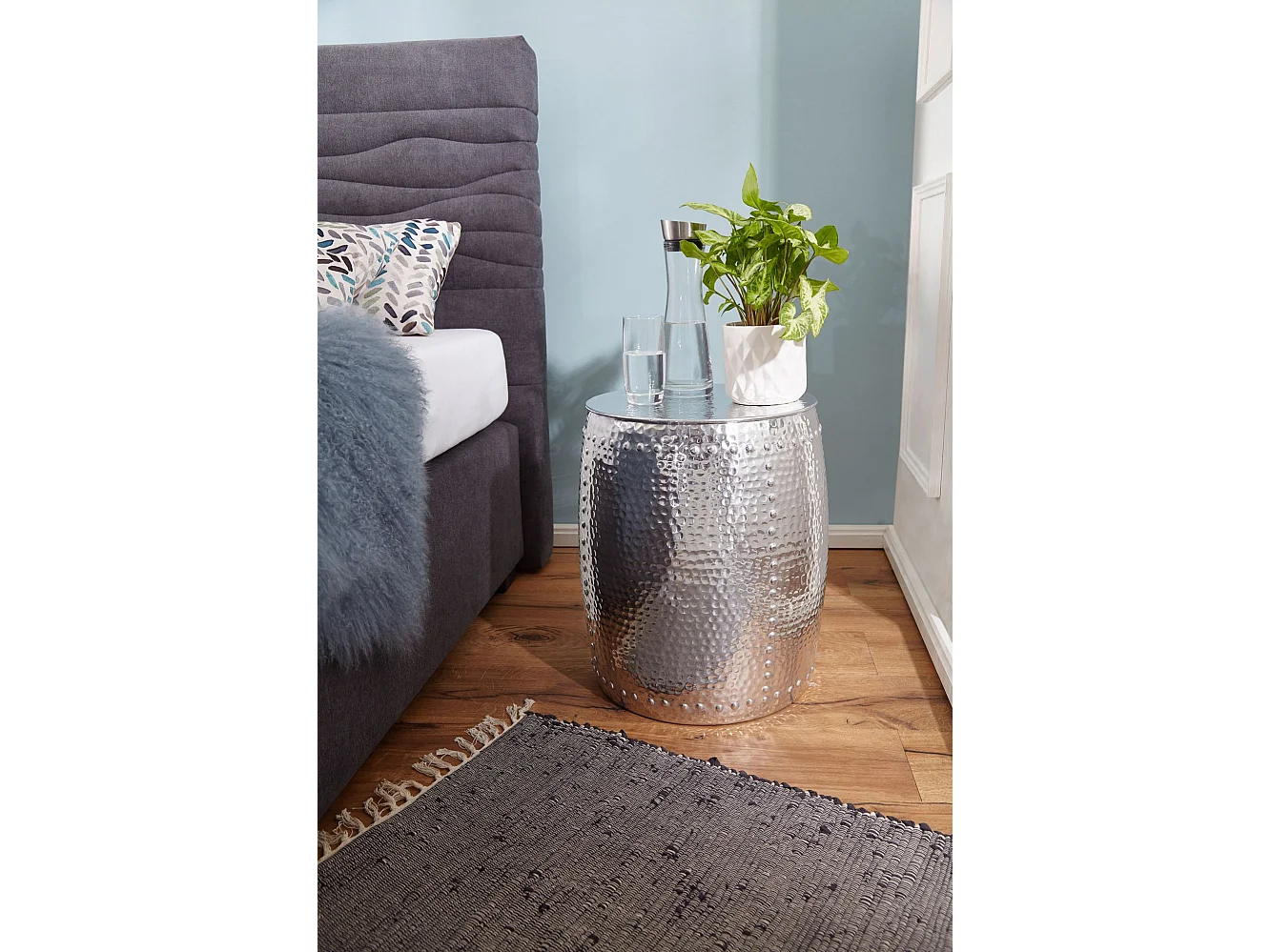 Beistelltisch 42x49x42cm Aluminium Silber Dekotisch orientalisch rund, Kleiner Hammerschlag