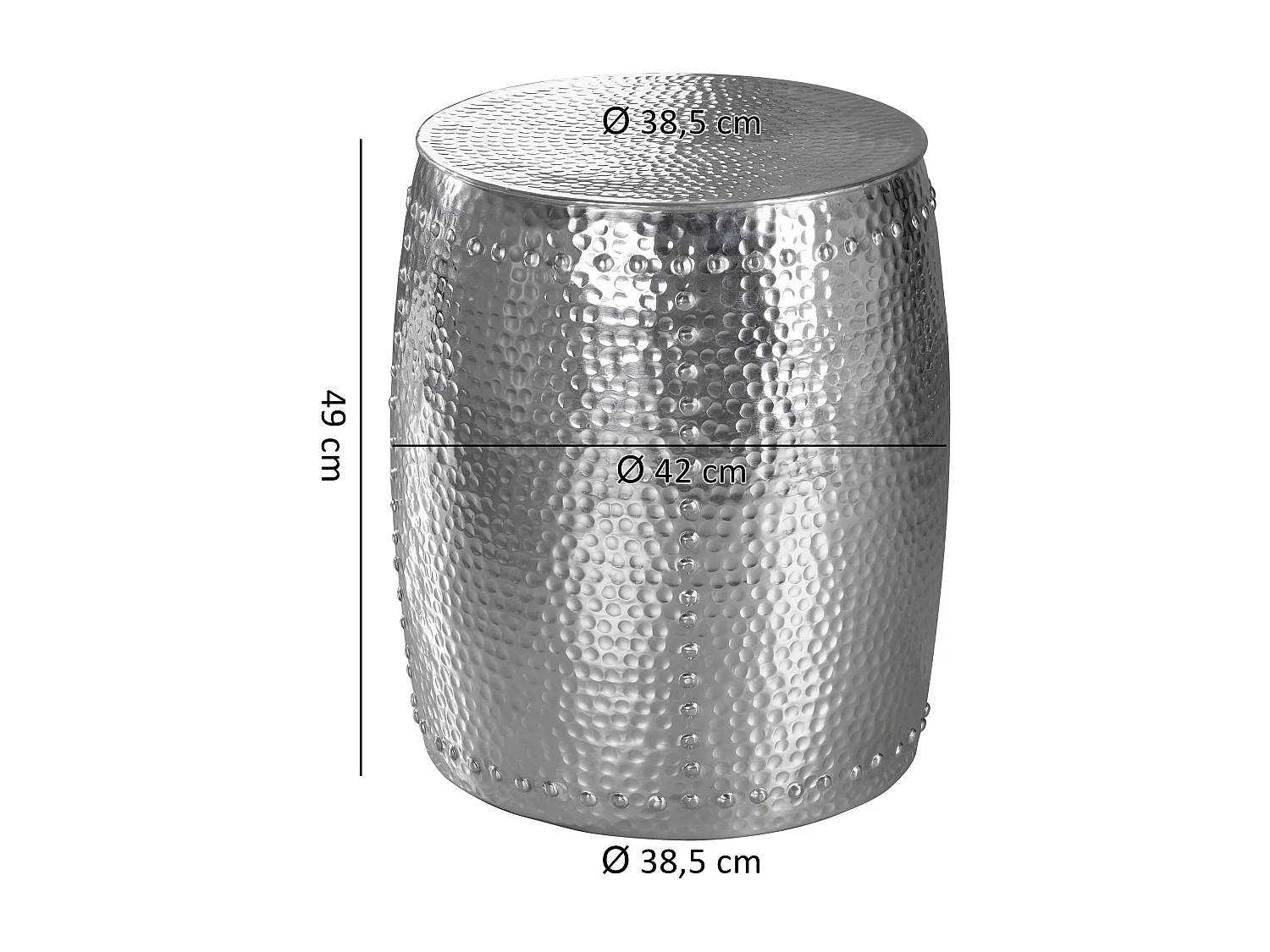 Beistelltisch 42x49x42cm Aluminium Silber Dekotisch orientalisch rund, Kleiner Hammerschlag
