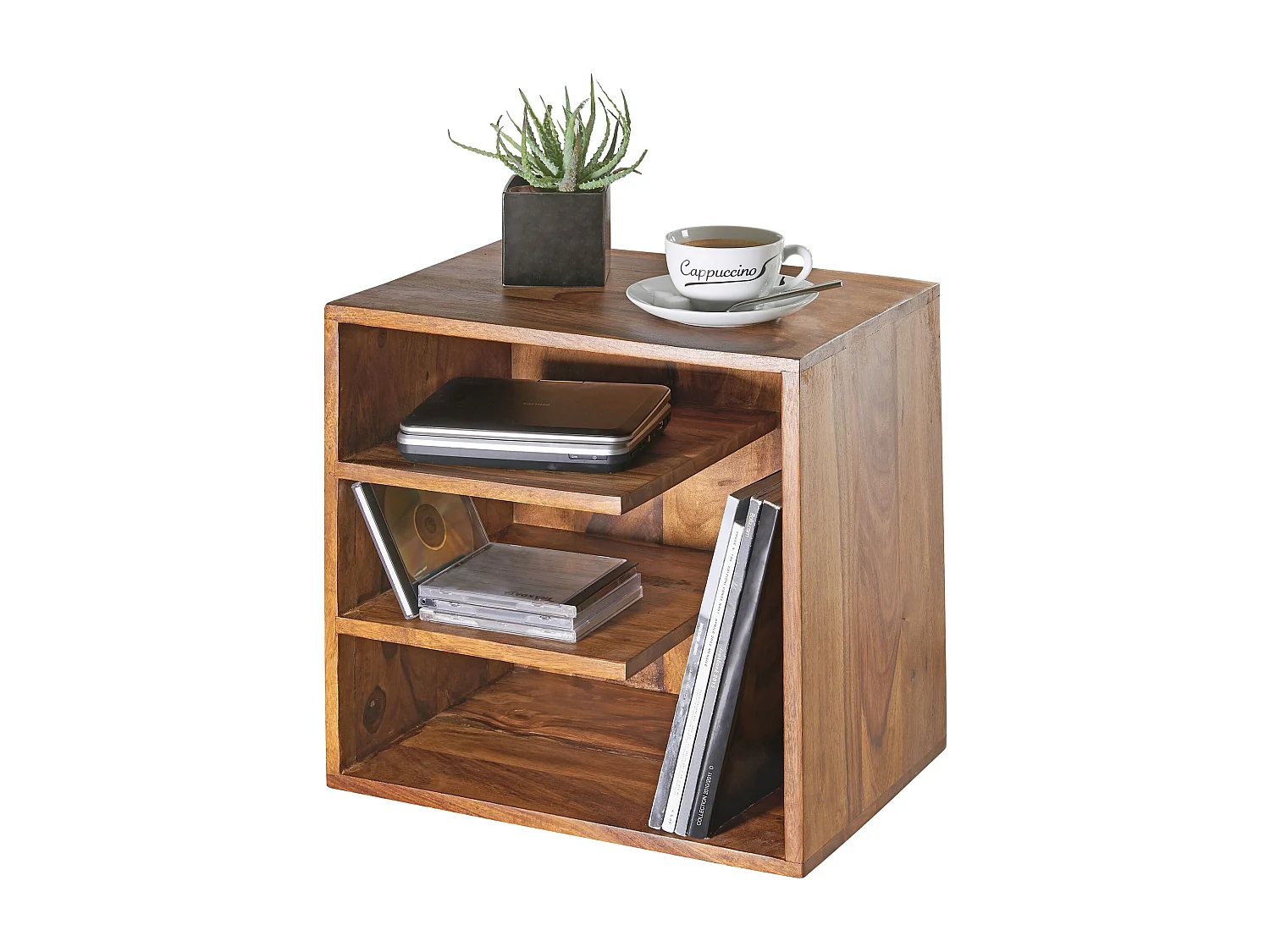 Table SURNAR 43x43x30 de bois Sheesham Design table de chevet | Petite table basse avec étagères |