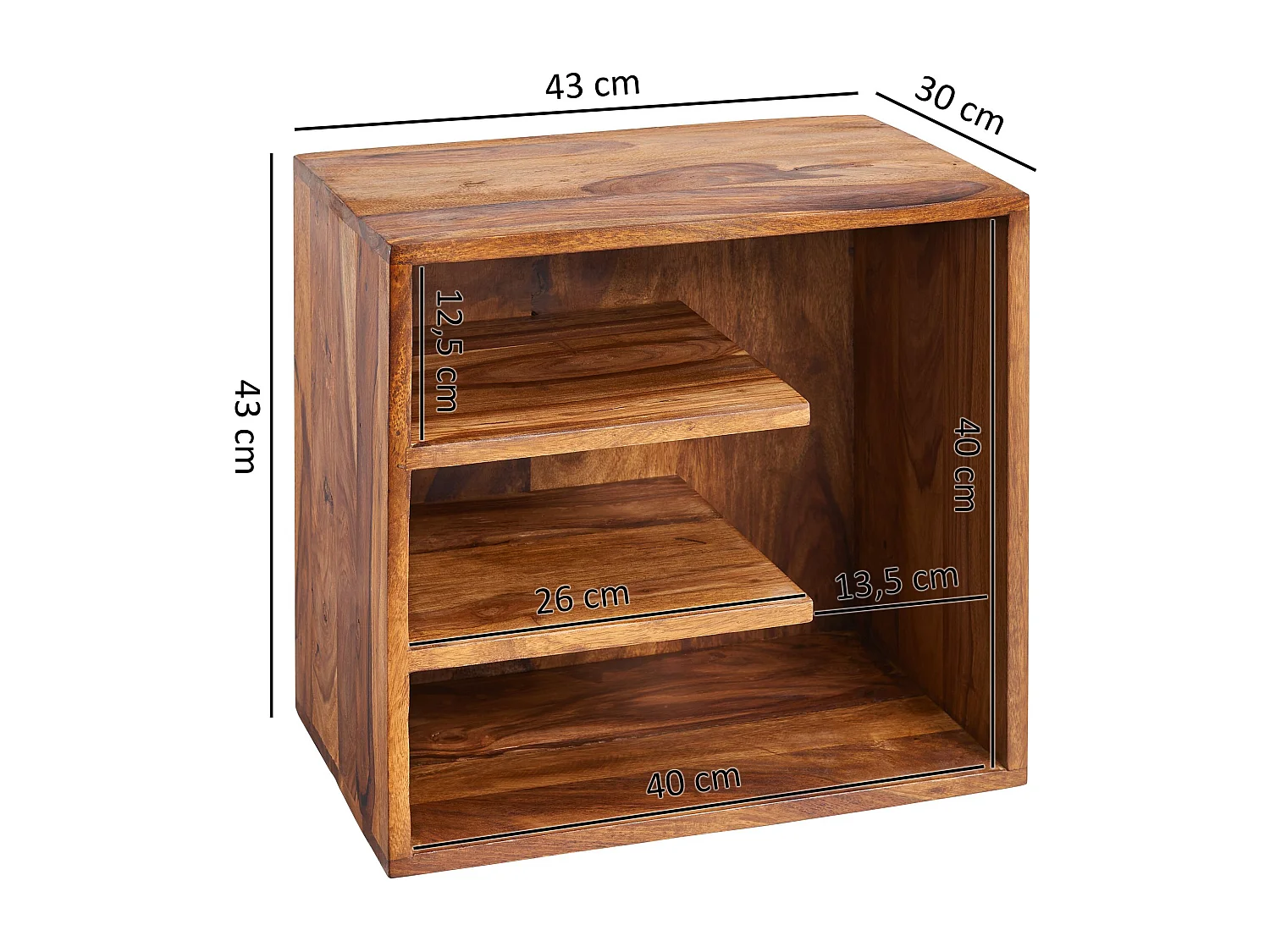 Table SURNAR 43x43x30 de bois Sheesham Design table de chevet | Petite table basse avec étagères |