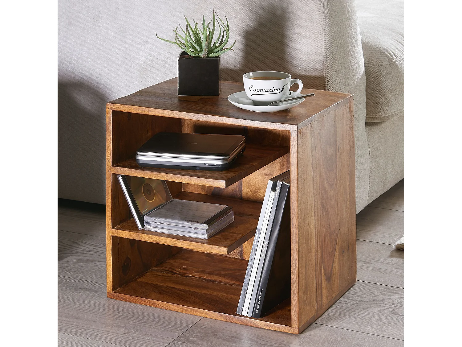 Table SURNAR 43x43x30 de bois Sheesham Design table de chevet | Petite table basse avec étagères |