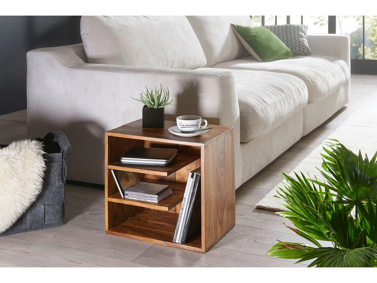 Table SURNAR 43x43x30 de bois Sheesham Design table de chevet | Petite table basse avec étagères |
