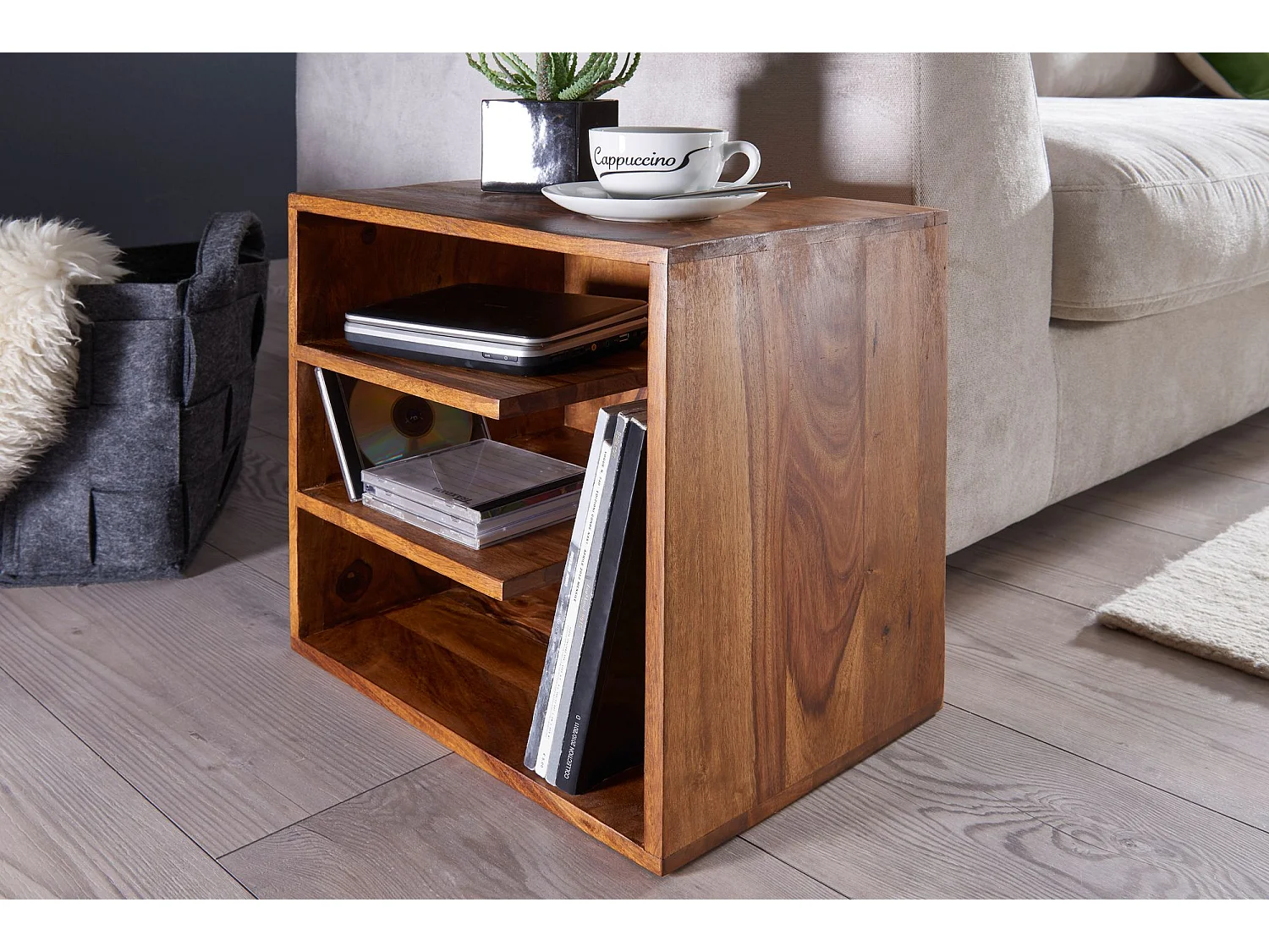 Table SURNAR 43x43x30 de bois Sheesham Design table de chevet | Petite table basse avec étagères |