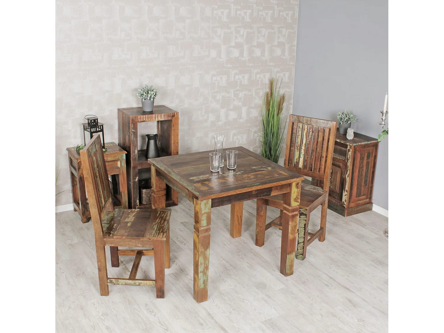 eettafel DELHI 80 x 80 x 76 cm Mango shabby chic massief hout | Ontwerp uw villa te dineren boot hout | Tafel om te dineren rechthoekige | Keukentafel 4 personen