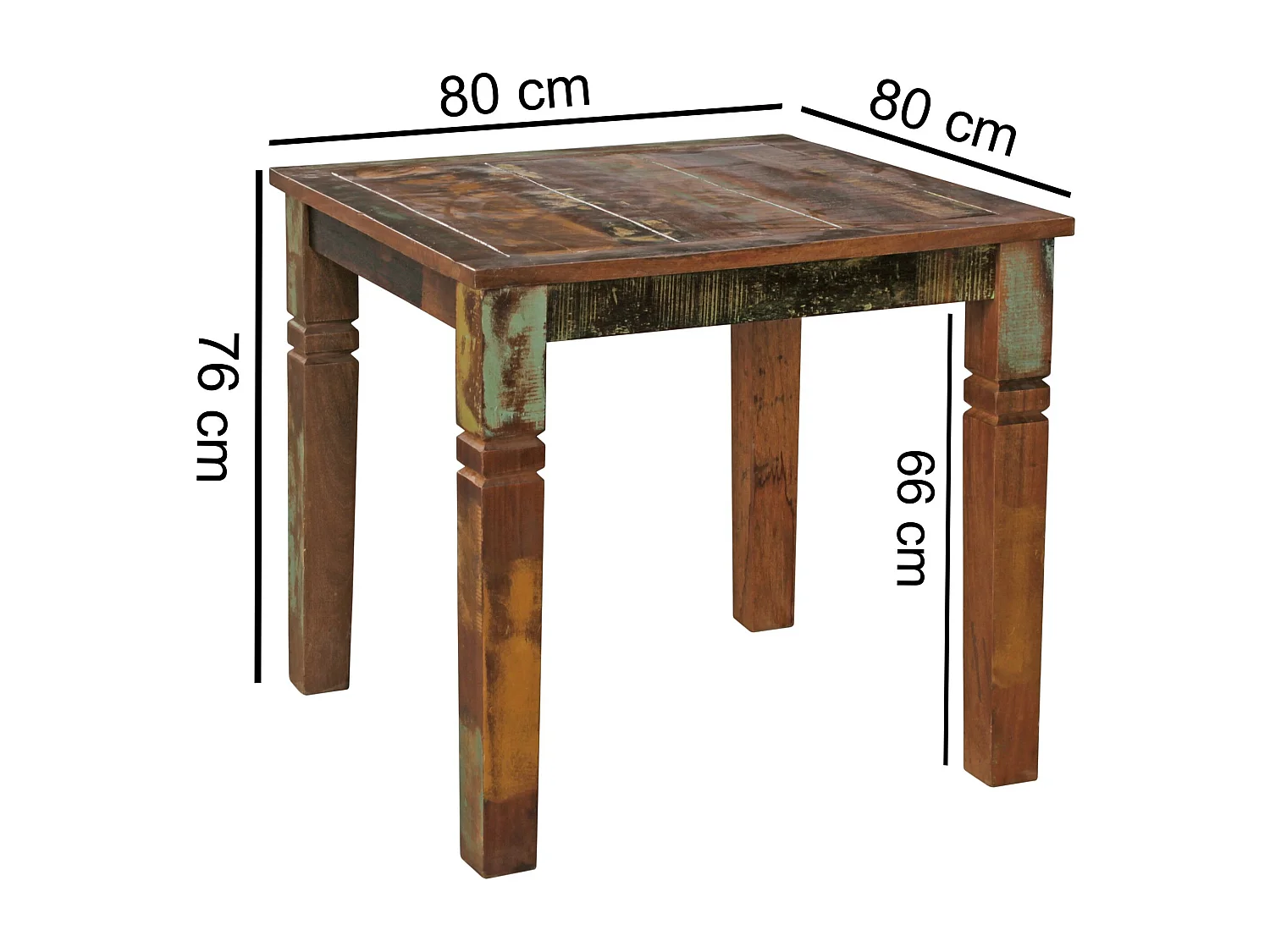 eettafel DELHI 80 x 80 x 76 cm Mango shabby chic massief hout | Ontwerp uw villa te dineren boot hout | Tafel om te dineren rechthoekige | Keukentafel 4 personen