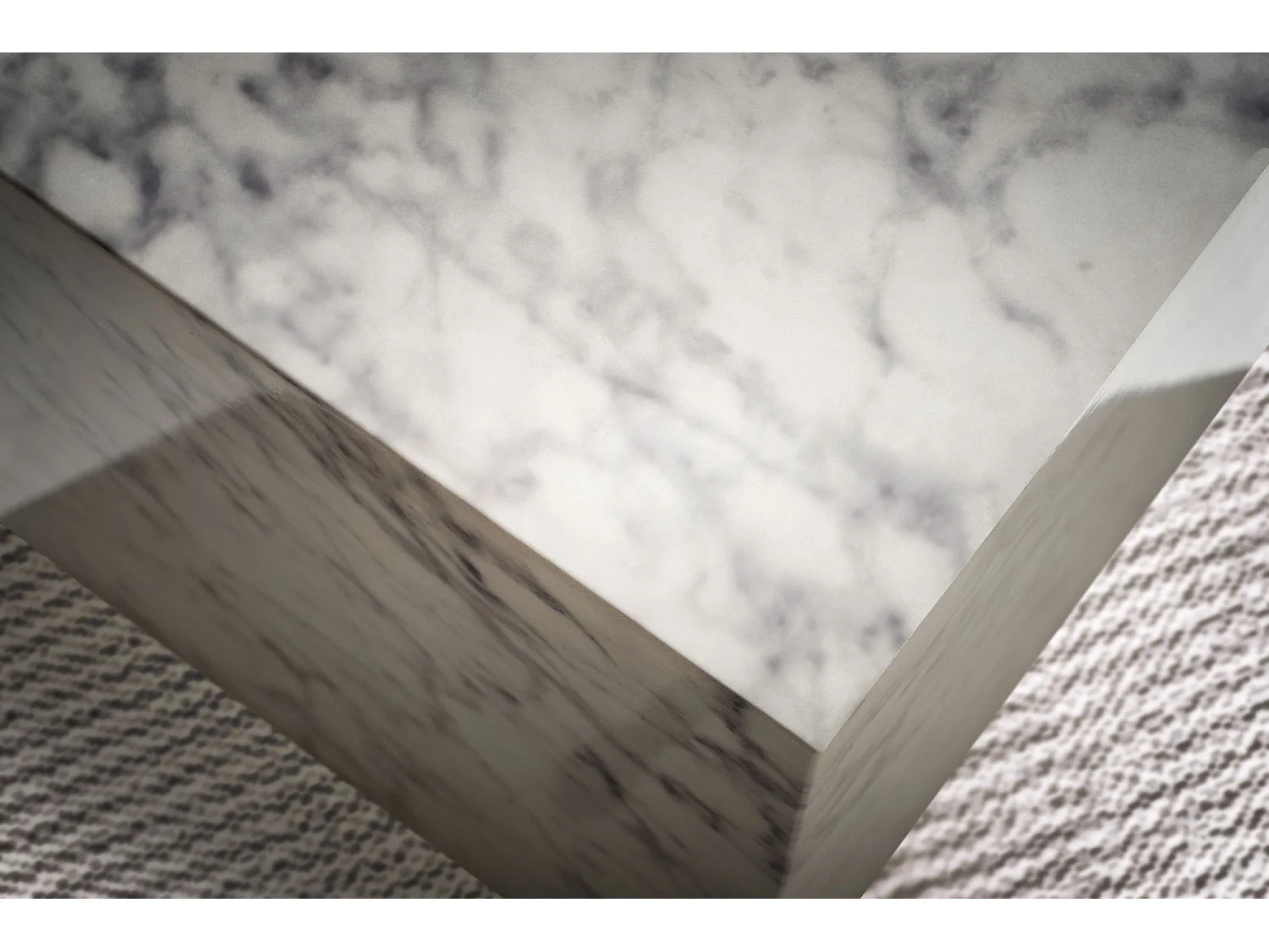 Couchtisch MONOBLOC 40x40x45 cm Weiß Hochglanz mit Marmor Optik, Wohnzimmertisch Cube Quadratisch,