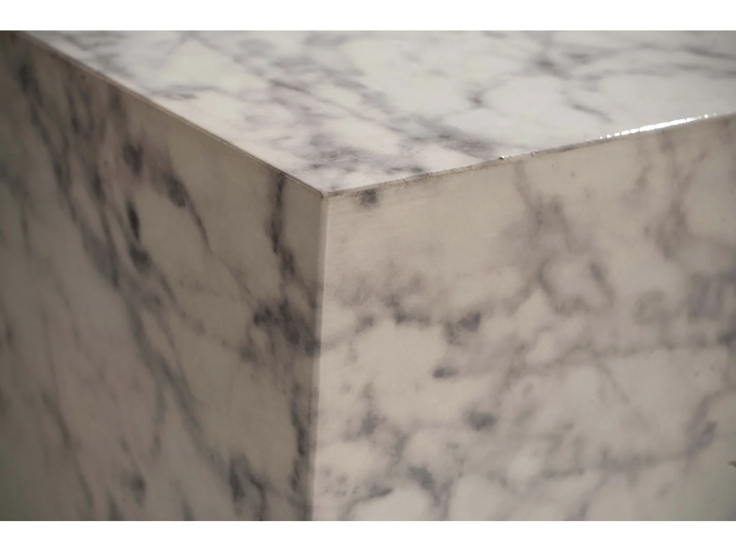 Couchtisch MONOBLOC 40x40x45 cm Weiß Hochglanz mit Marmor Optik, Wohnzimmertisch Cube Quadratisch,