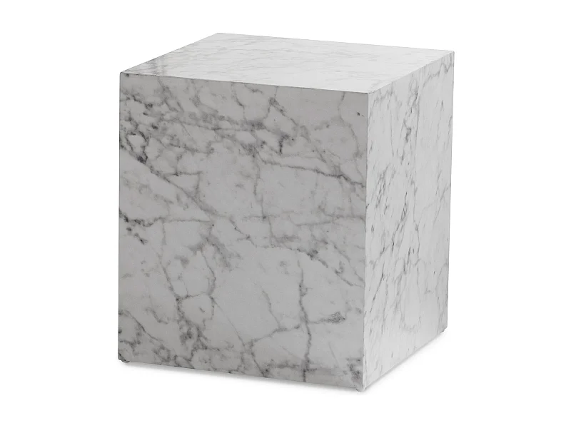 Couchtisch MONOBLOC 40x40x45 cm Weiß Hochglanz mit Marmor Optik, Wohnzimmertisch Cube Quadratisch,